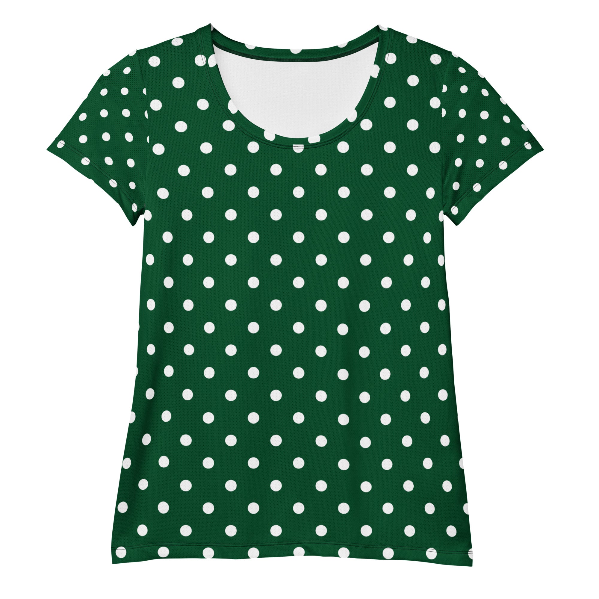 Women’s Forest Green Polka Dot Athletic T-Shirt - Lightweight Moisture Wicking Workout Top With UPF 50+