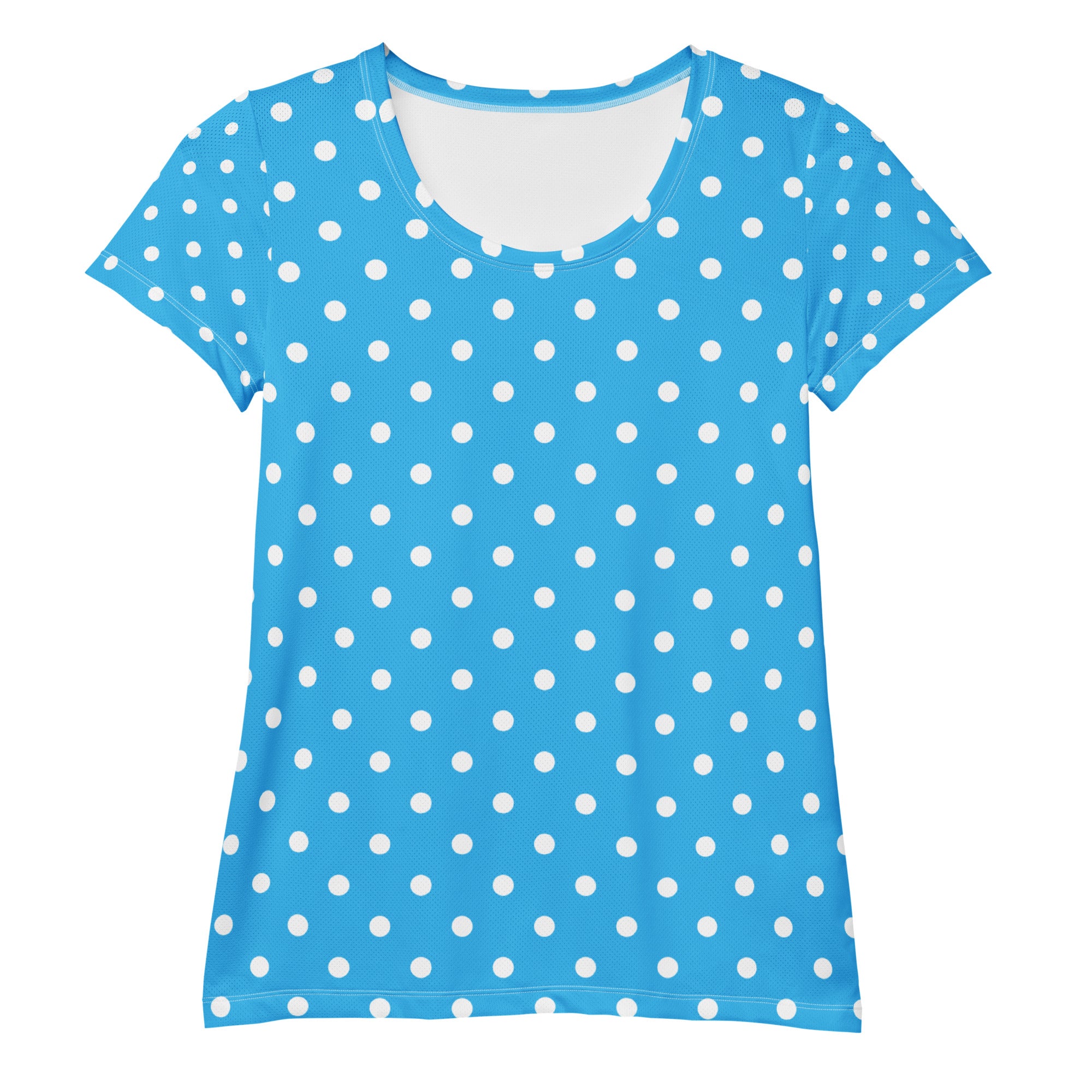 Women’s Light Blue Polka Dot Athletic T-Shirt - Lightweight Moisture Wicking Workout Top With UPF 50+
