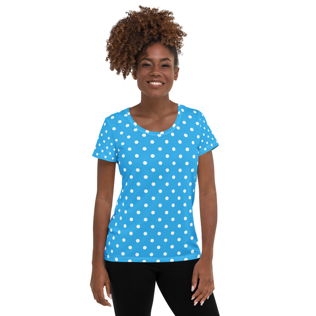 Women’s Light Blue Polka Dot Athletic T-Shirt - Lightweight Moisture Wicking Workout Top With UPF 50+