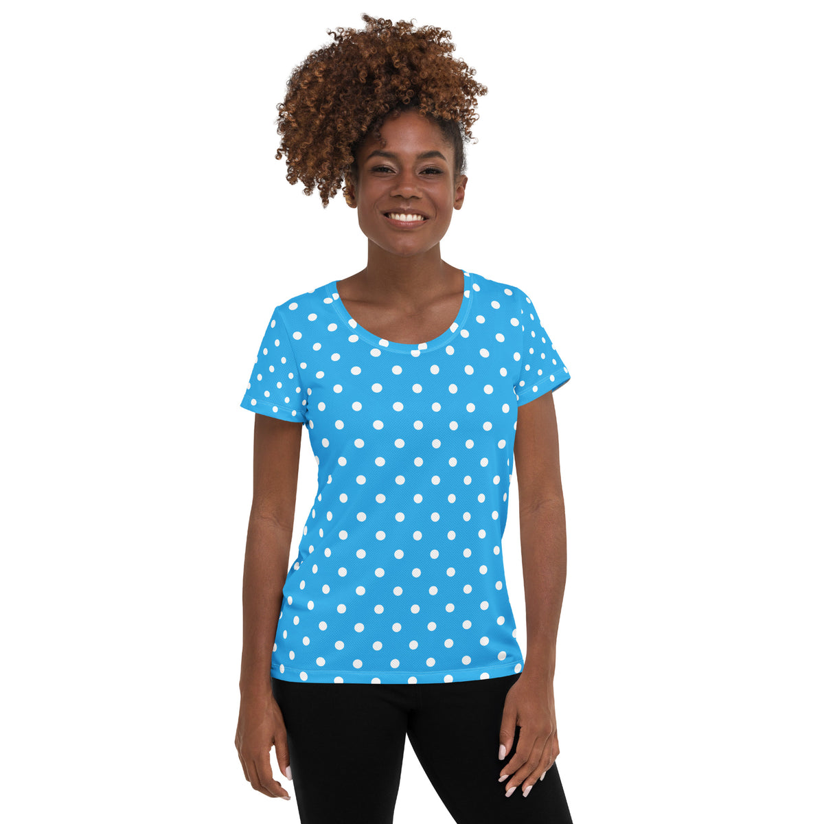 Women’s Light Blue Polka Dot Athletic T-Shirt - Lightweight Moisture Wicking Workout Top With UPF 50+
