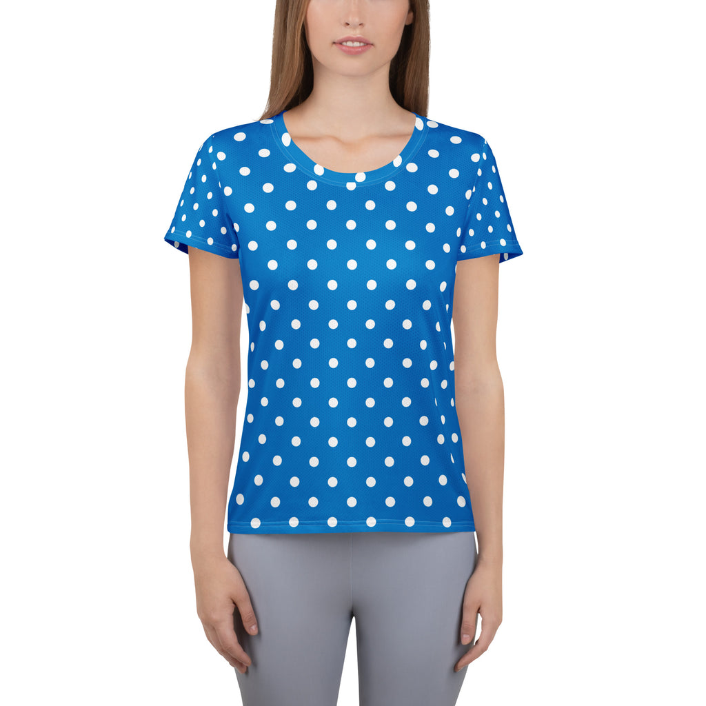 Women’s Royal Blue Polka Dot Athletic T-Shirt - Lightweight Moisture Wicking Workout Top With UPF 50+