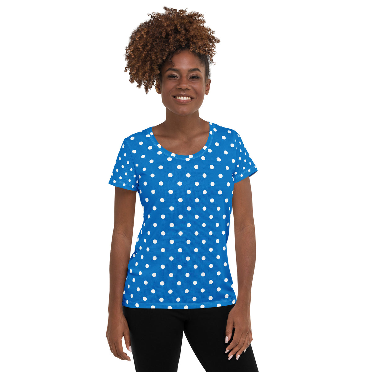 Women’s Royal Blue Polka Dot Athletic T-Shirt - Lightweight Moisture Wicking Workout Top With UPF 50+