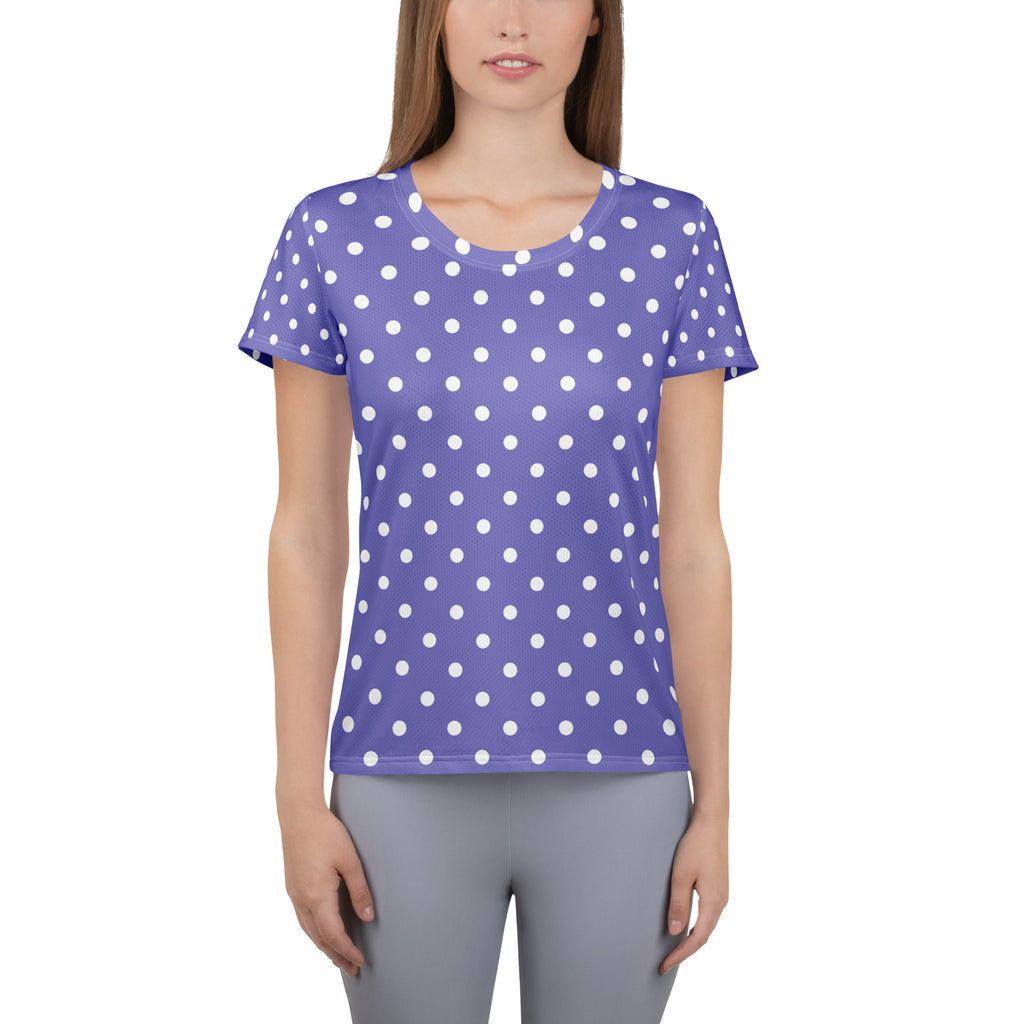 Women’s Lavender Purple Polka Dot Athletic T-Shirt - Lightweight Moisture Wicking Workout Top With UPF 50+