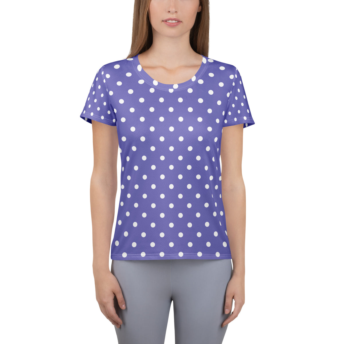 Women’s Lavender Purple Polka Dot Athletic T-Shirt - Lightweight Moisture Wicking Workout Top With UPF 50+