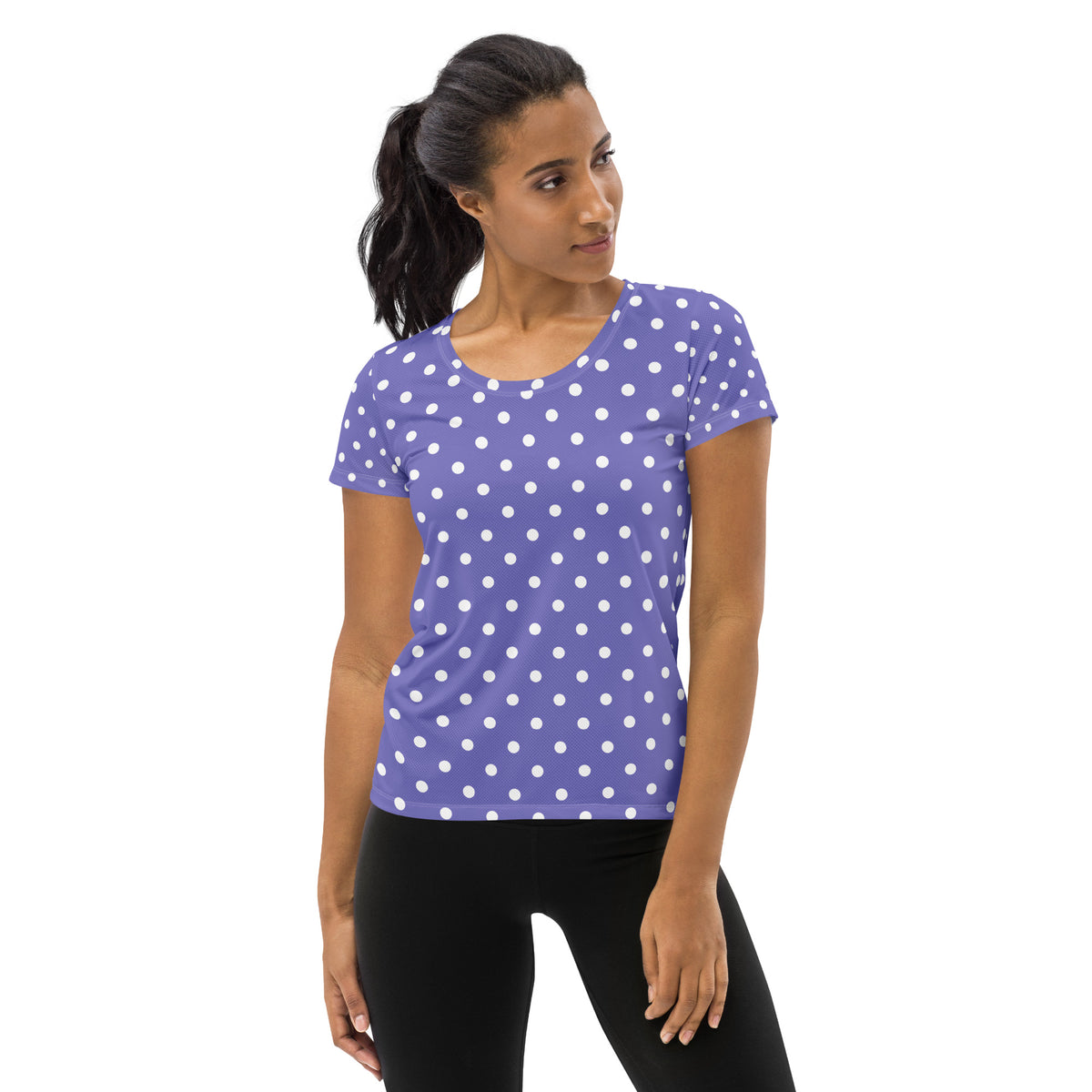 Women’s Lavender Purple Polka Dot Athletic T-Shirt - Lightweight Moisture Wicking Workout Top With UPF 50+
