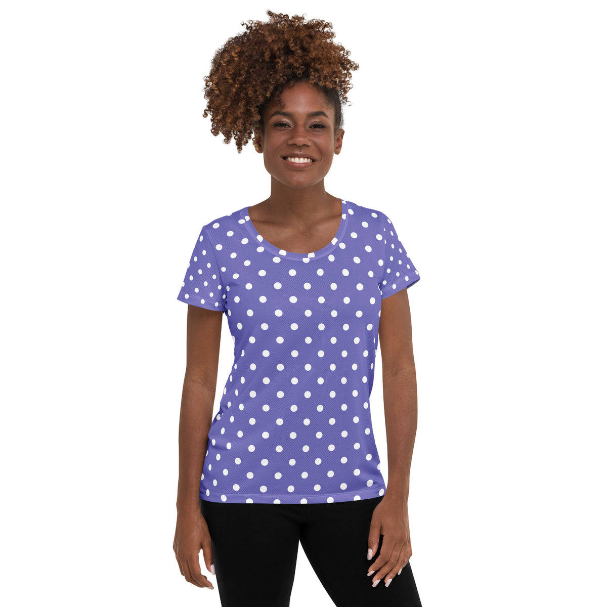 Women’s Lavender Purple Polka Dot Athletic T-Shirt - Lightweight Moisture Wicking Workout Top With UPF 50+