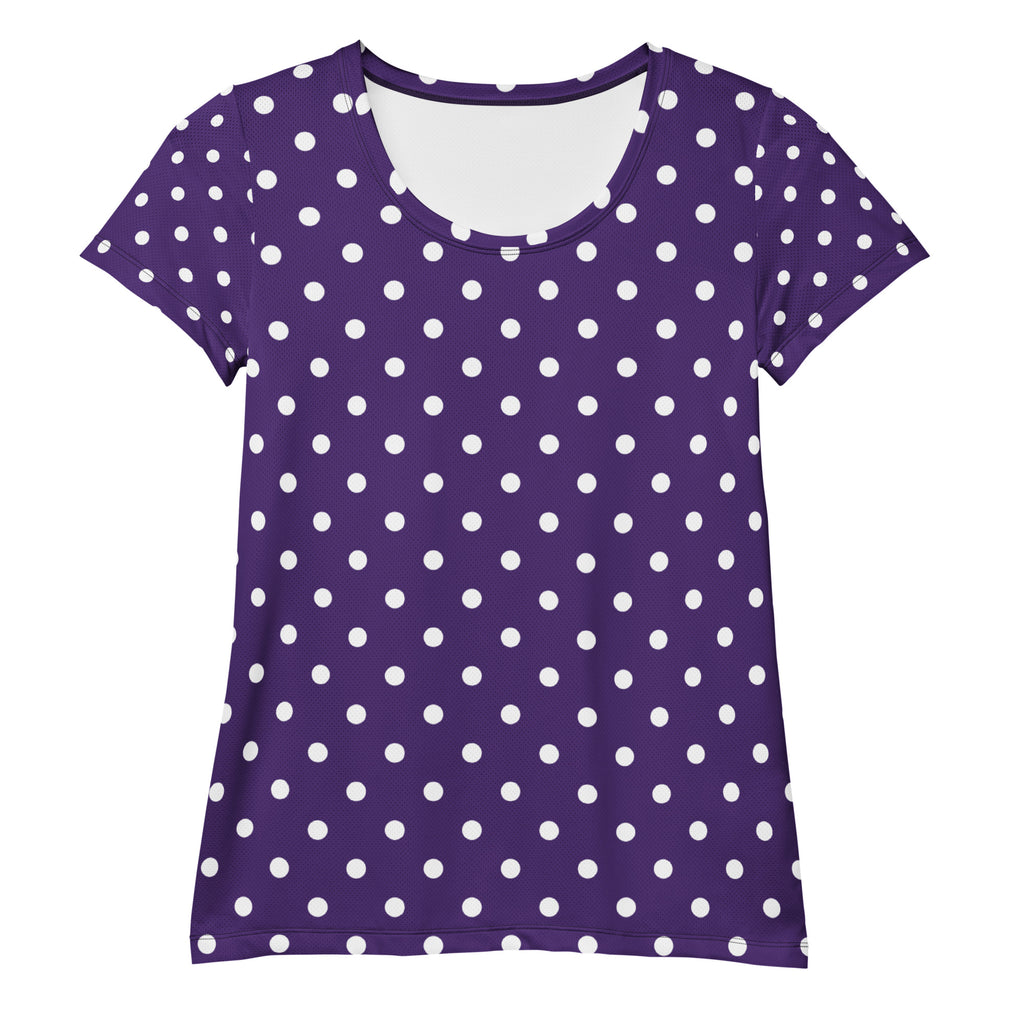 Women’s Dark Purple Polka Dot Athletic T-Shirt - Lightweight Moisture Wicking Workout Top With UPF 50+