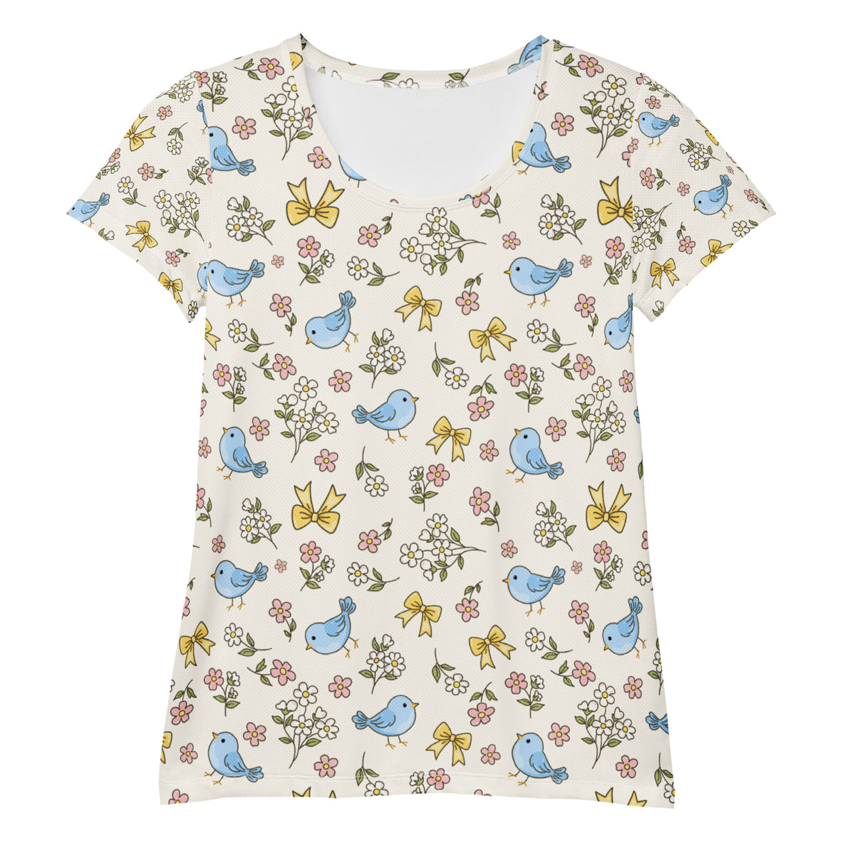Women’s Blue Bird & Wildflower Athletic T-Shirt - Lightweight Moisture Wicking Workout Top With UPF 50+