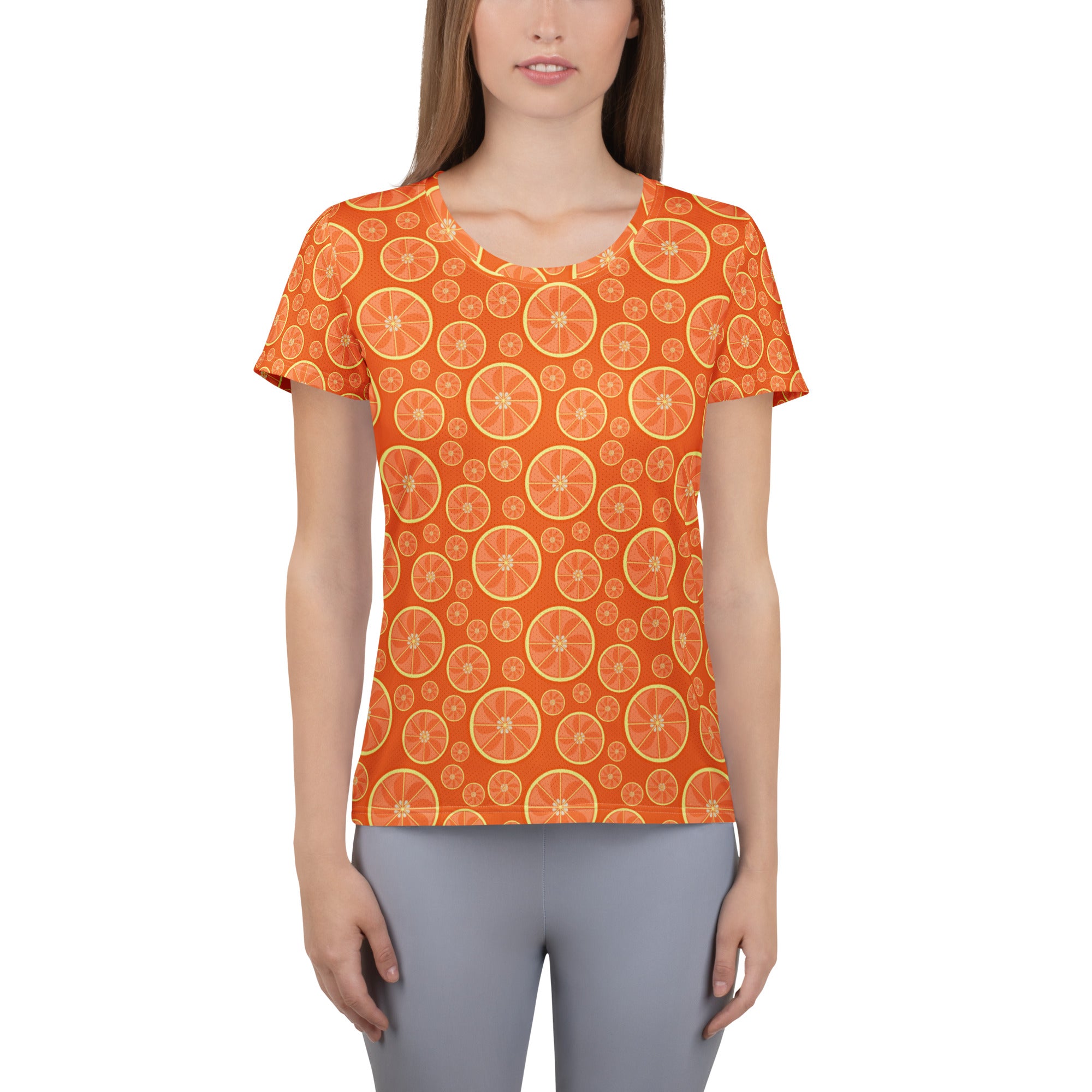 Women’s Orange Citrus Athletic T-Shirt - Lightweight Moisture Wicking Workout Top With UPF 50+