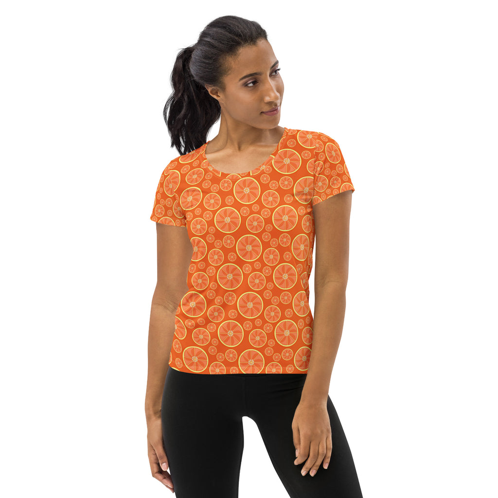 Women’s Orange Citrus Athletic T-Shirt - Lightweight Moisture Wicking Workout Top With UPF 50+