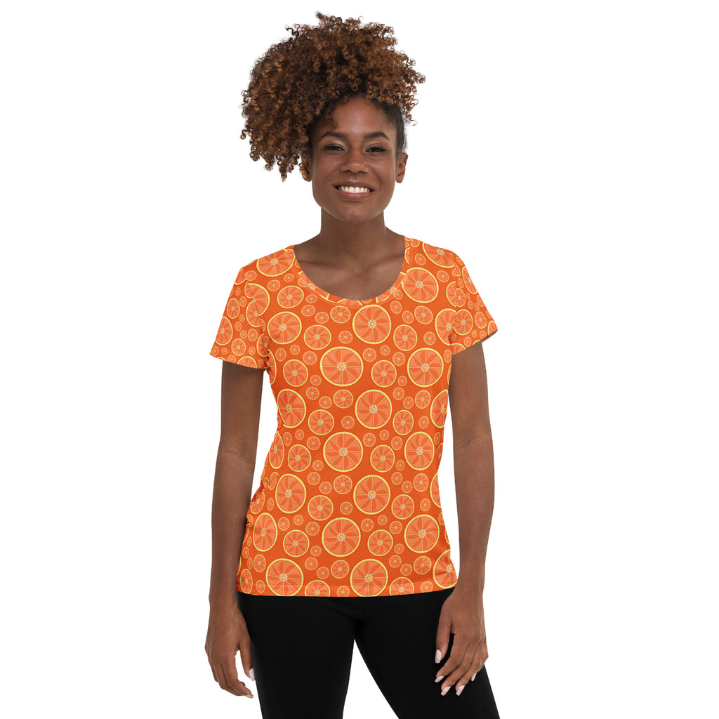 Women’s Orange Citrus Athletic T-Shirt - Lightweight Moisture Wicking Workout Top With UPF 50+