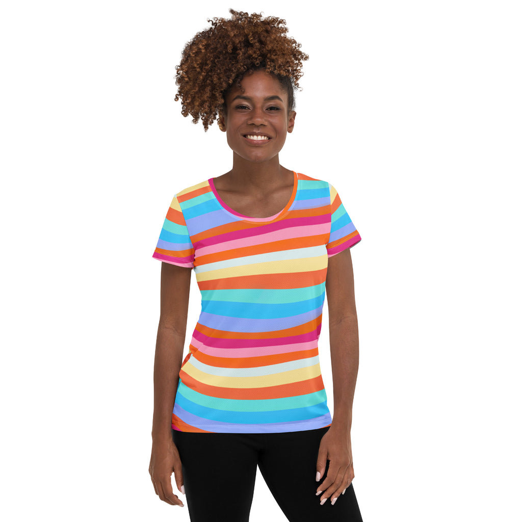 Women’s Colorful Wavy Sand Athletic T-Shirt - Lightweight Moisture Wicking Workout Top With UPF 50+