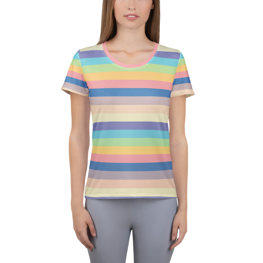 Women’s Colorful Stripe Athletic T-Shirt - Lightweight Moisture Wicking Workout Top With UPF 50+