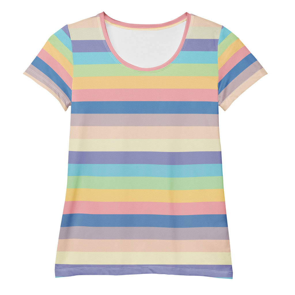 Women’s Colorful Stripe Athletic T-Shirt - Lightweight Moisture Wicking Workout Top With UPF 50+