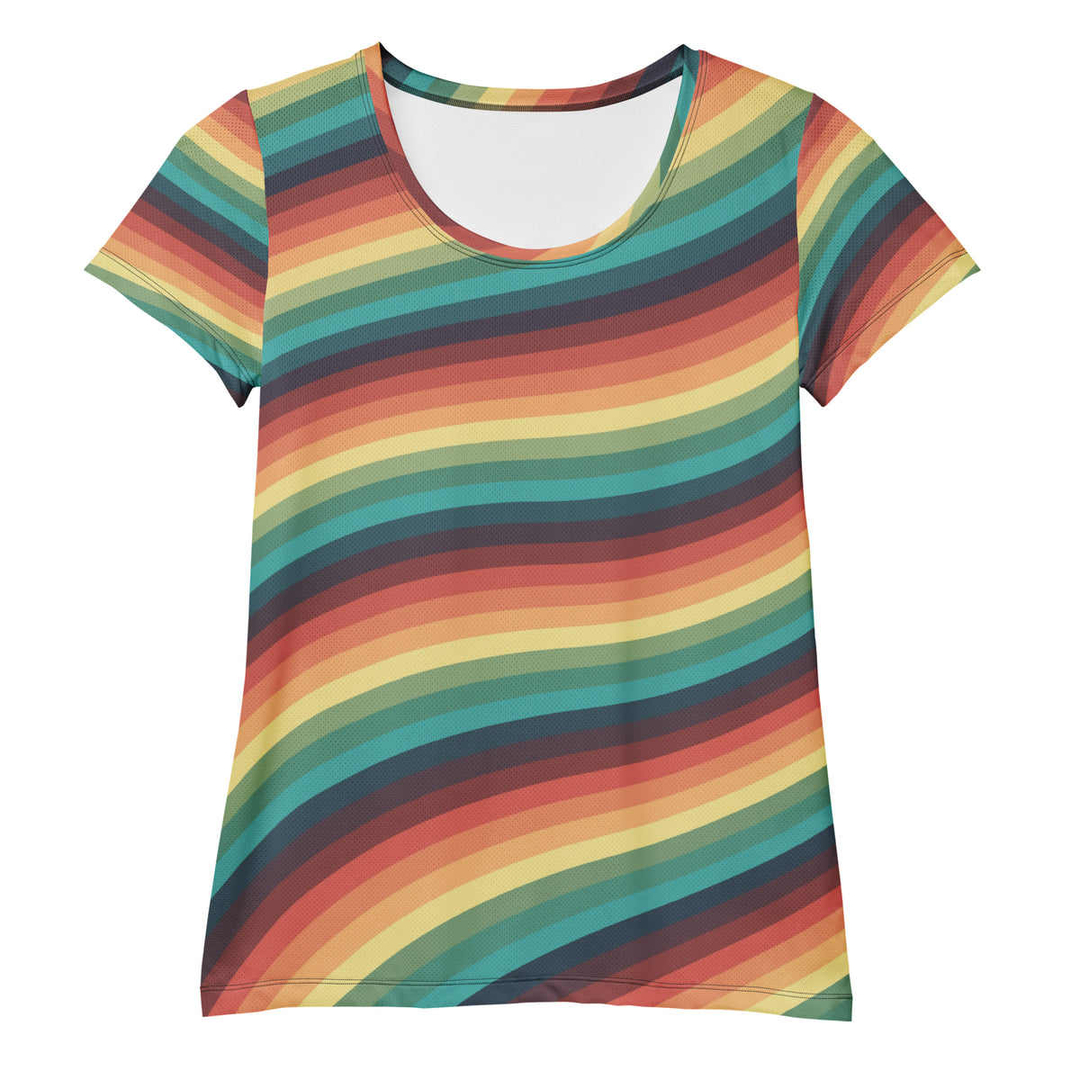 Women’s Retro Rainbow Stripe Athletic T-Shirt - Lightweight Moisture Wicking Workout Top With UPF 50+