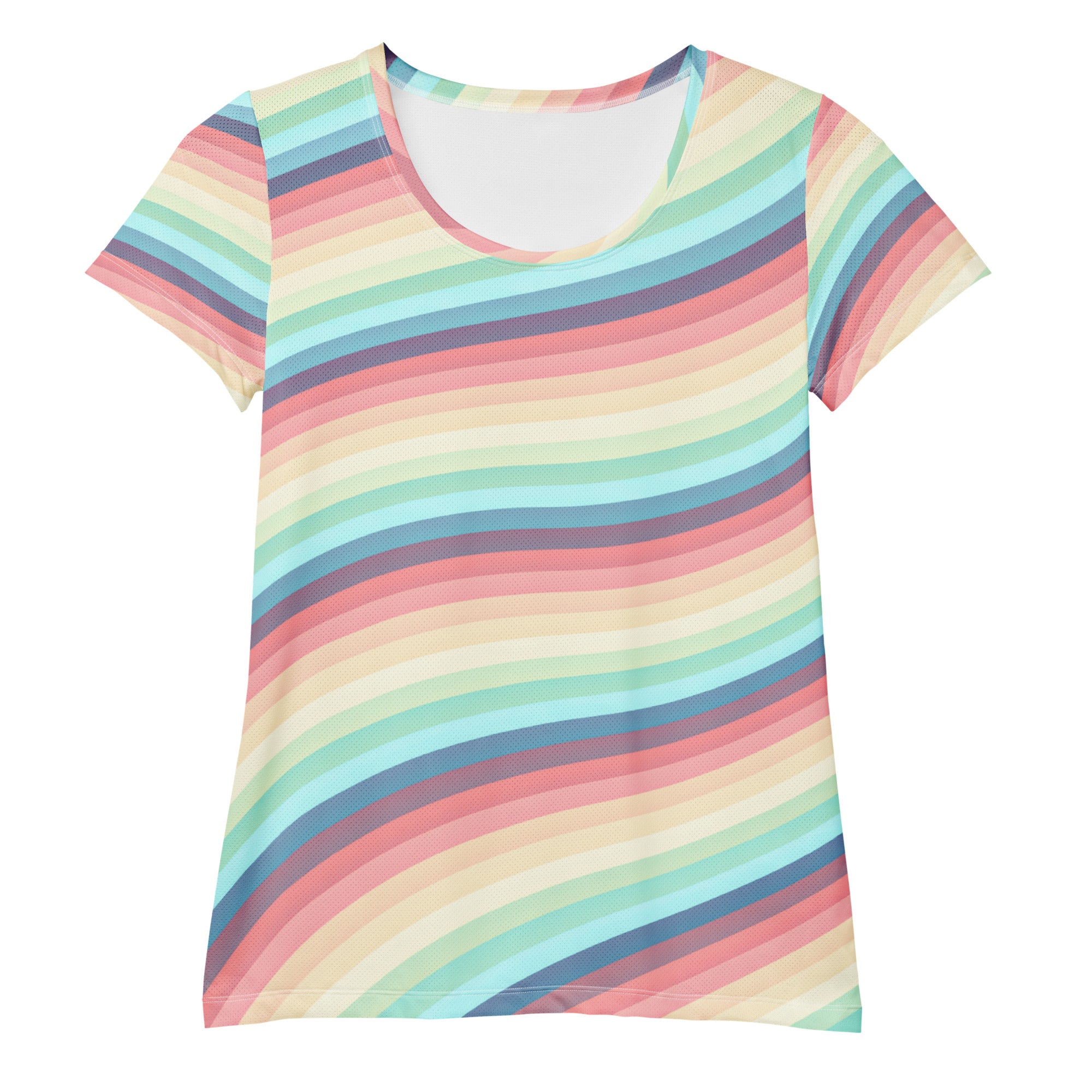 Women’s Pastel Rainbow Wave Athletic T-Shirt - Lightweight Moisture Wicking Workout Top With UPF 50+
