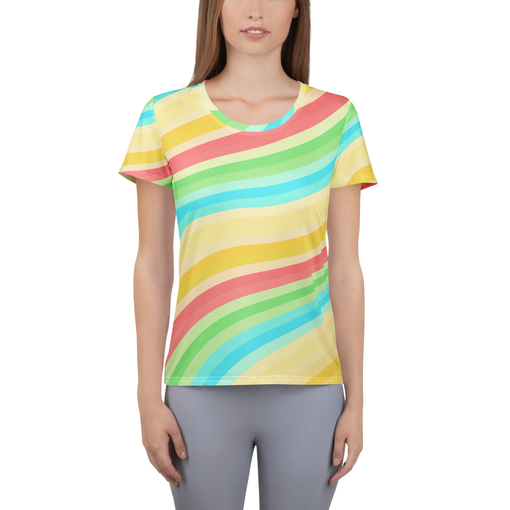Women’s Wavy Yellow Aqua Athletic T-Shirt - Lightweight Moisture Wicking Workout Top With UPF 50+