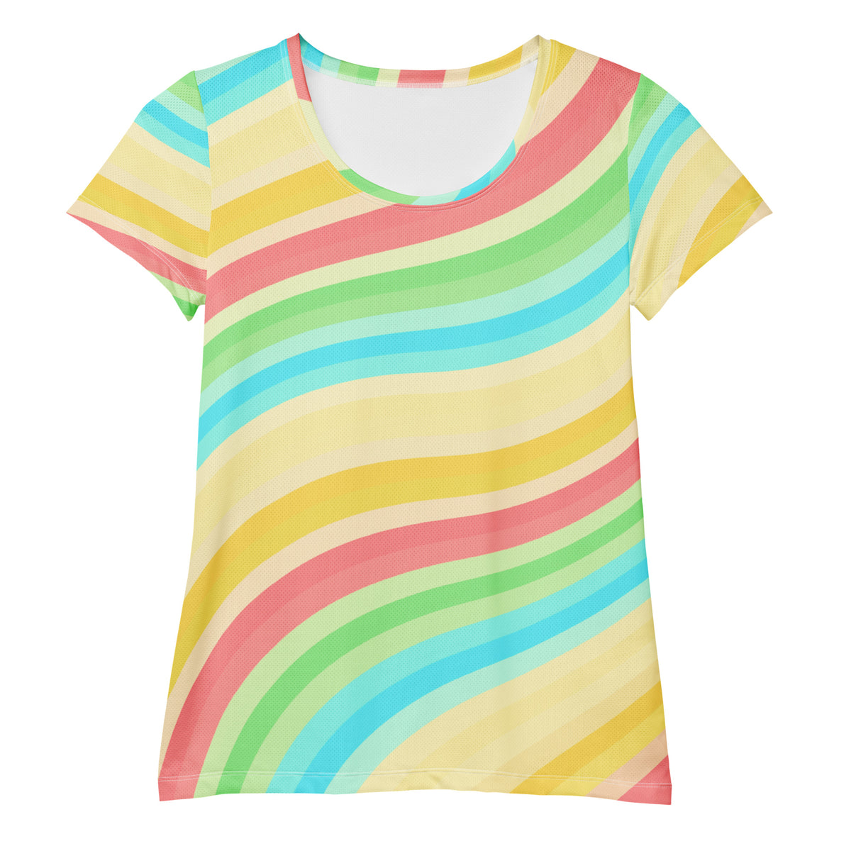 Women’s Wavy Yellow Aqua Athletic T-Shirt - Lightweight Moisture Wicking Workout Top With UPF 50+