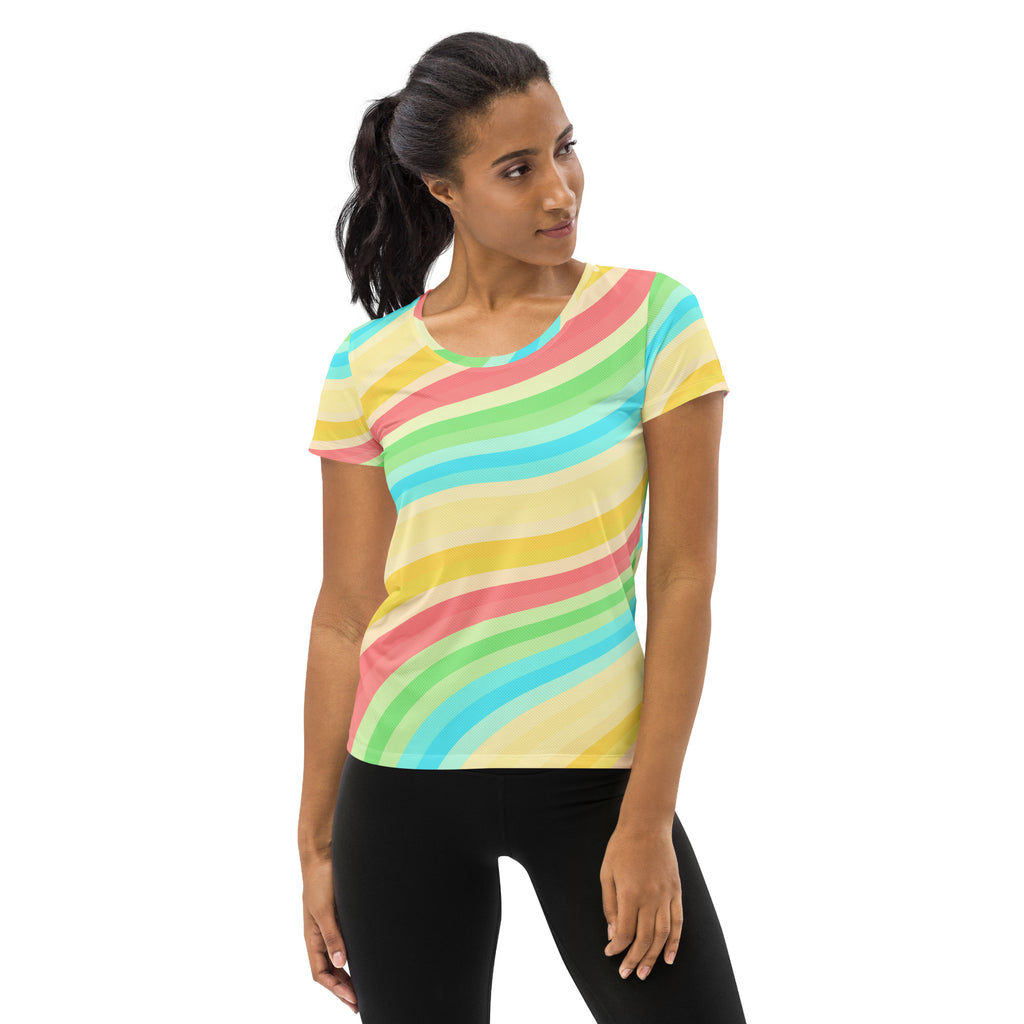 Women’s Wavy Yellow Aqua Athletic T-Shirt - Lightweight Moisture Wicking Workout Top With UPF 50+
