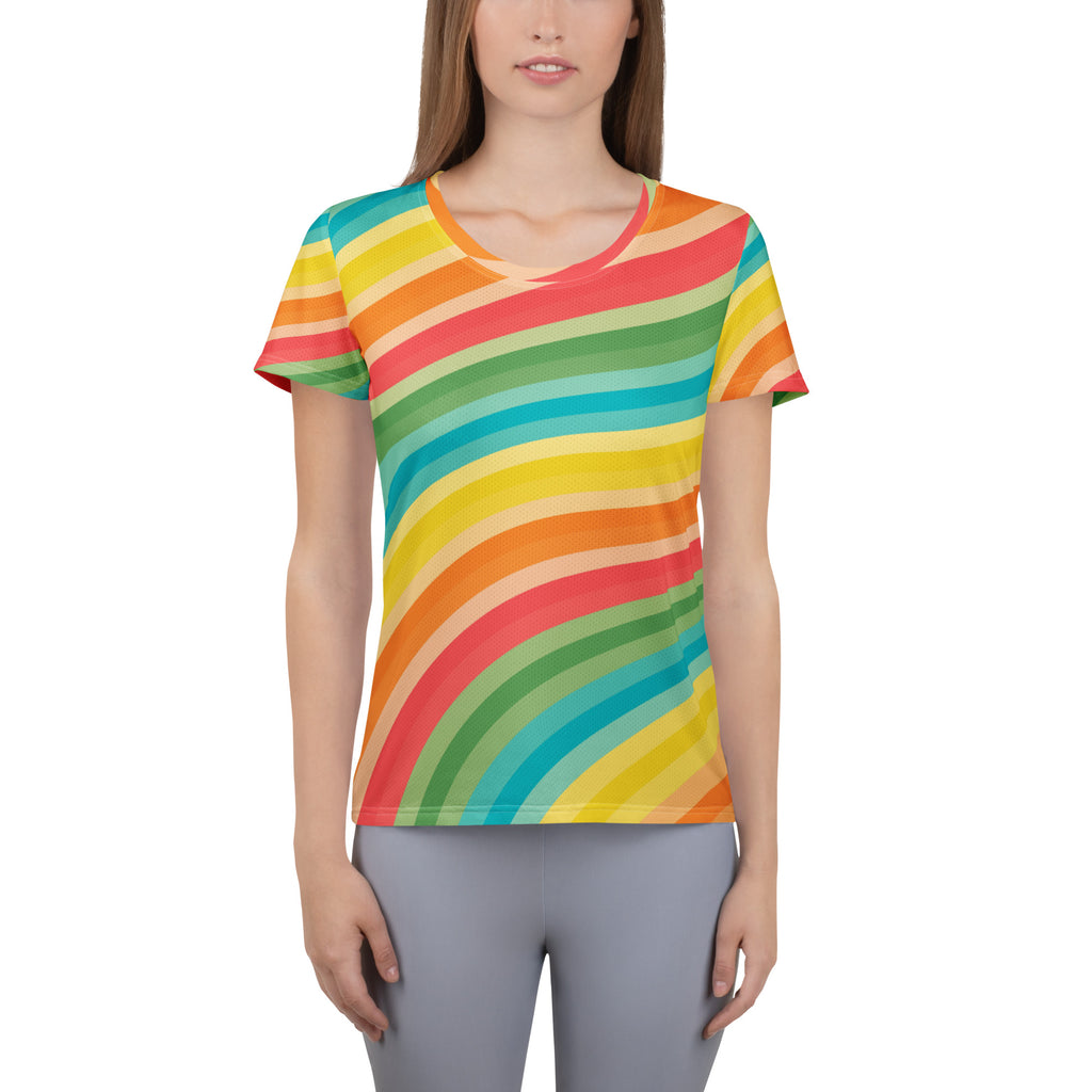 Women’s Beach Sunset Wave Athletic T-Shirt - Lightweight Moisture Wicking Workout Top With UPF 50+