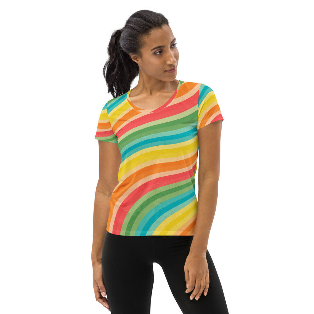 Women’s Beach Sunset Wave Athletic T-Shirt - Lightweight Moisture Wicking Workout Top With UPF 50+