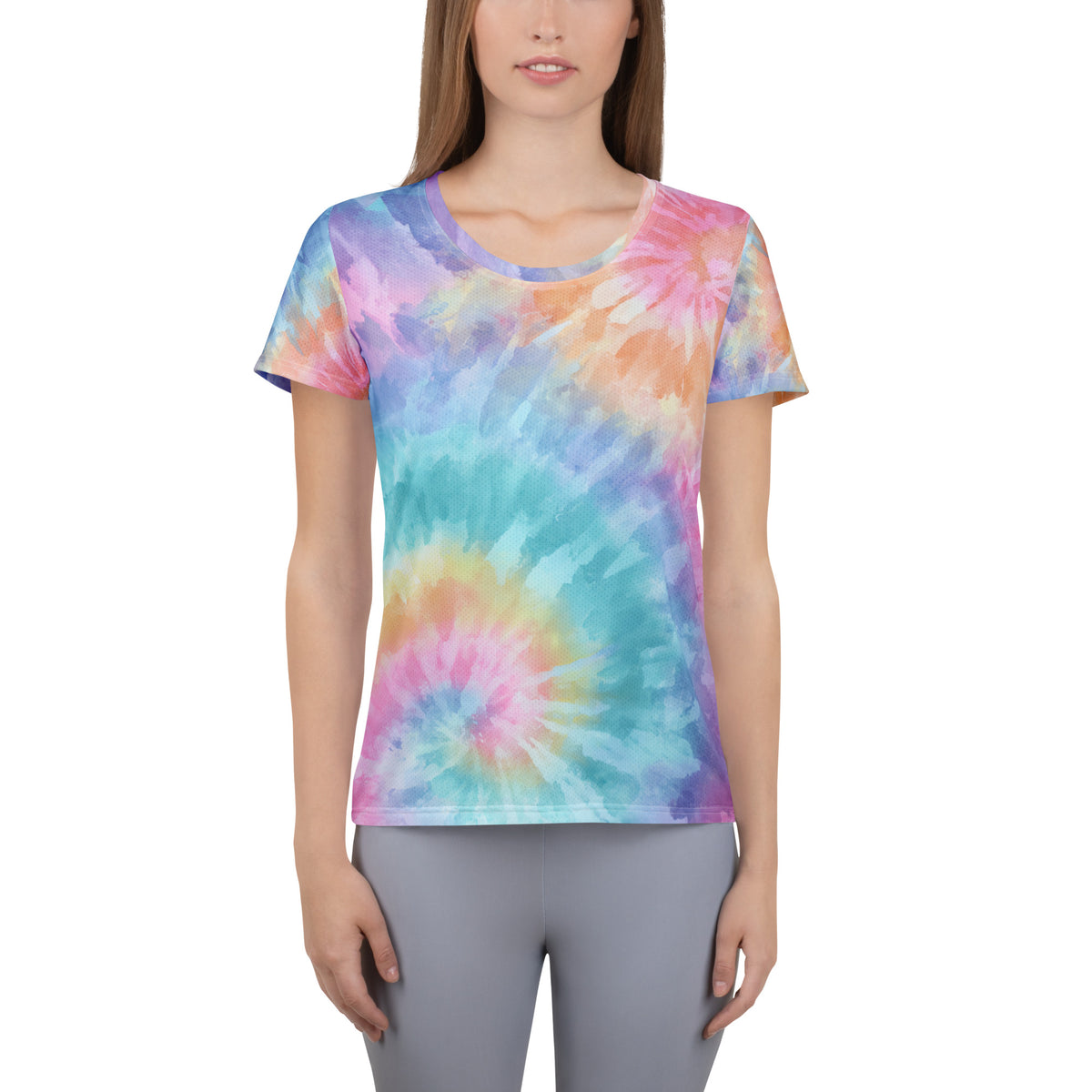 Women’s Rainbow Swirl Tie Dye Athletic T-Shirt - Lightweight Moisture Wicking Workout Top With UPF 50+