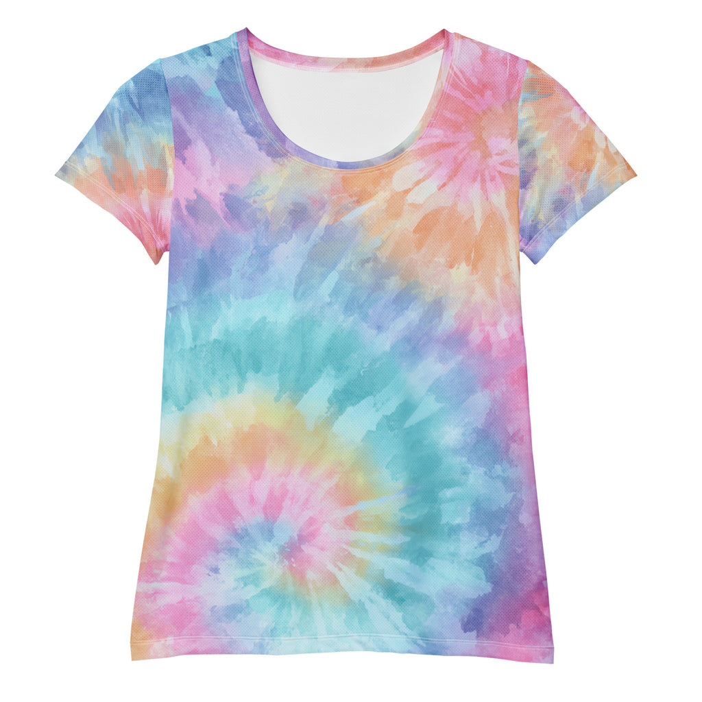 Women’s Rainbow Swirl Tie Dye Athletic T-Shirt - Lightweight Moisture Wicking Workout Top With UPF 50+