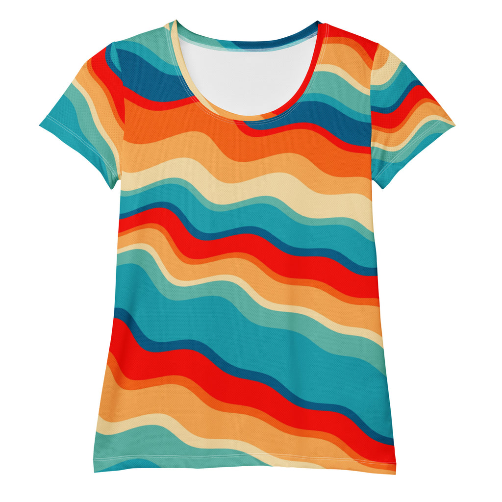 Women’s Bright Sunset Wave Athletic T-Shirt - Lightweight Moisture Wicking Workout Top With UPF 50+