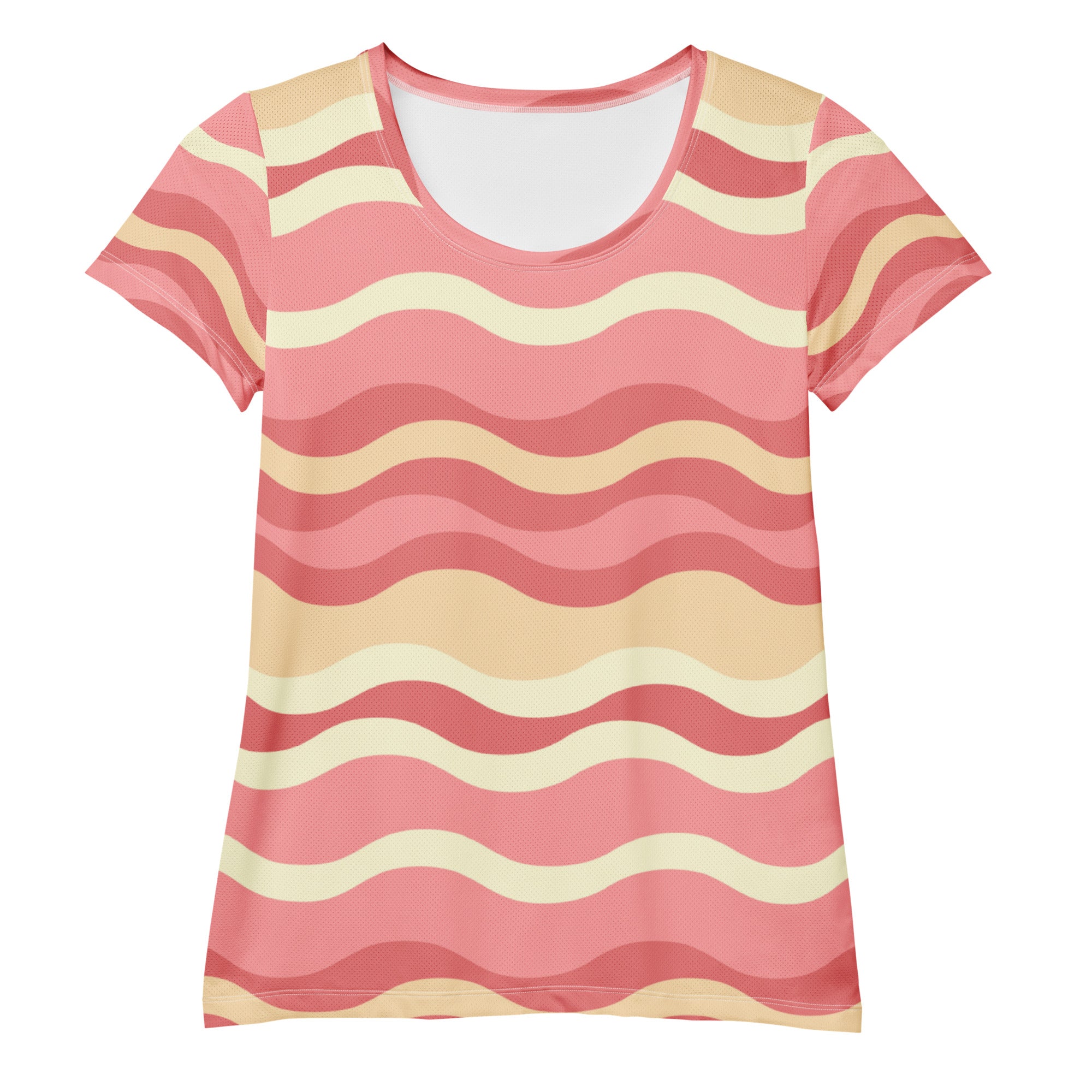 Women’s Coastal Sand Pink Wavy Stripe Athletic T-Shirt - Lightweight Moisture Wicking Workout Top With UPF 50+