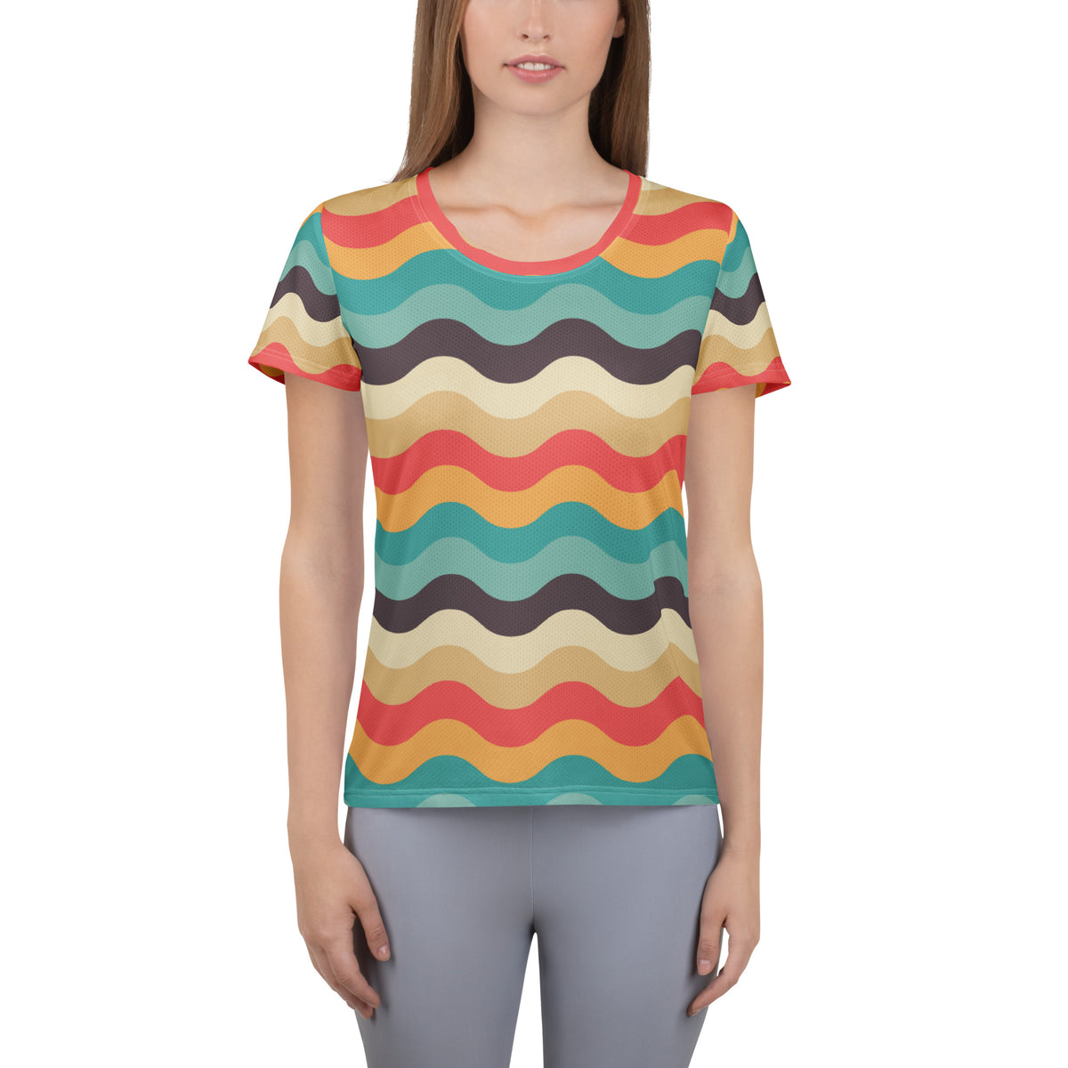 Women’s Retro Wavy Sand Athletic T-Shirt - Lightweight Moisture Wicking Workout Top With UPF 50+