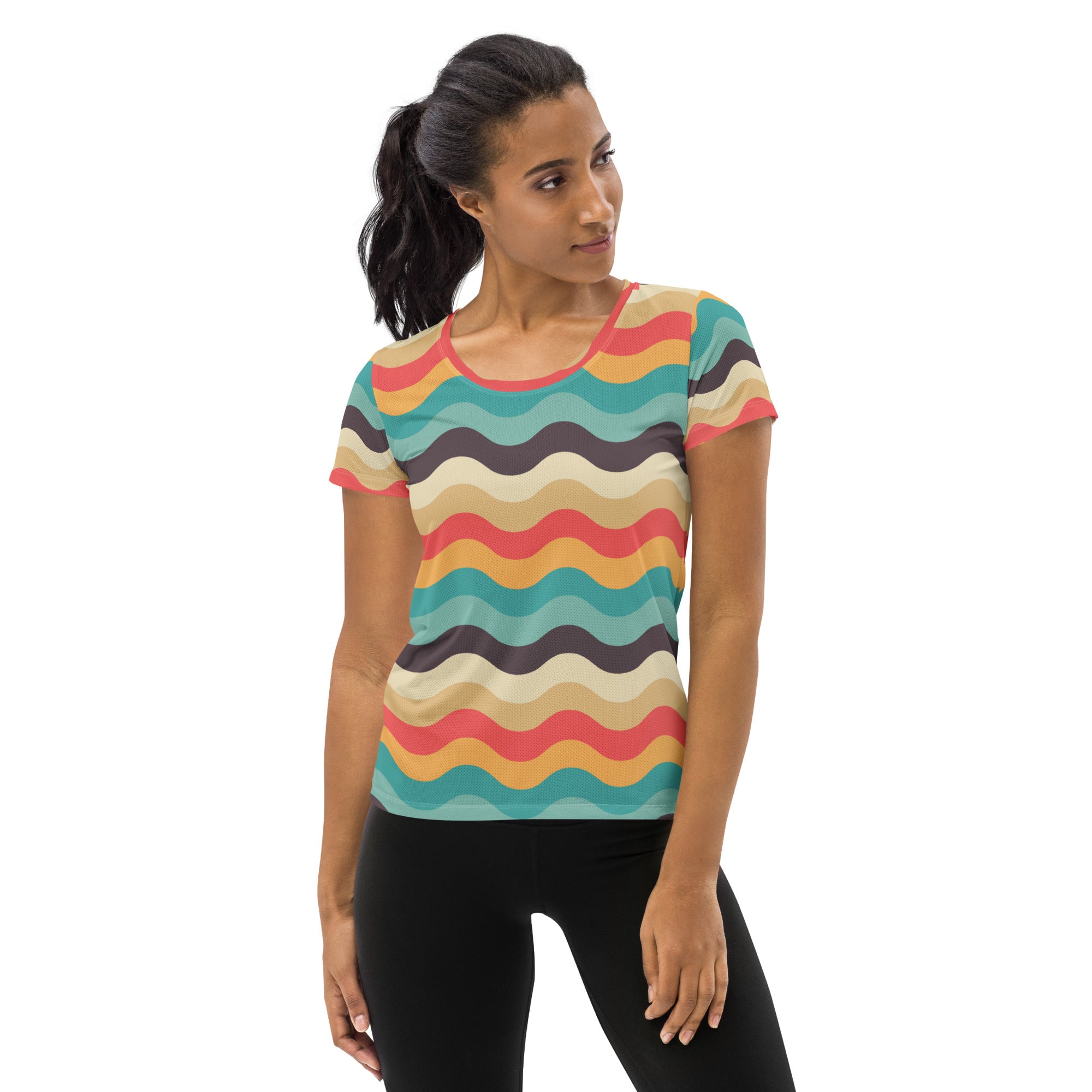 Women’s Retro Wavy Sand Athletic T-Shirt - Lightweight Moisture Wicking Workout Top With UPF 50+