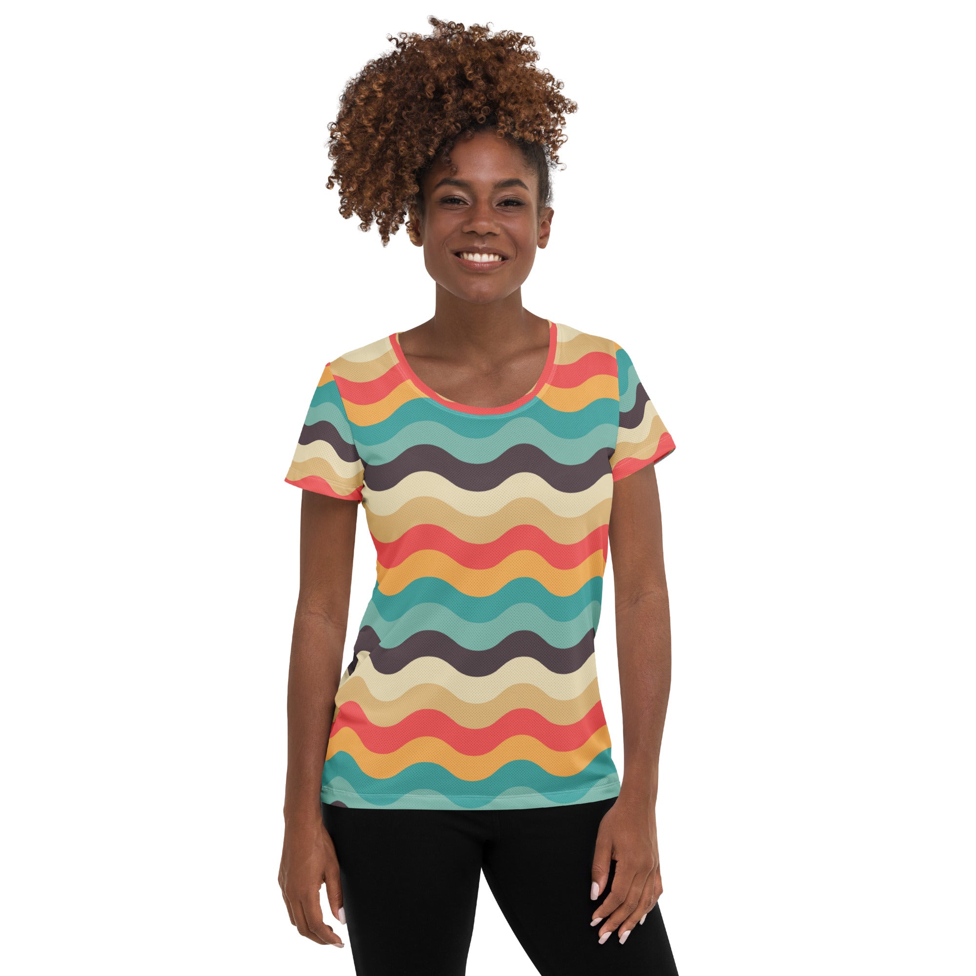 Women’s Retro Wavy Sand Athletic T-Shirt - Lightweight Moisture Wicking Workout Top With UPF 50+