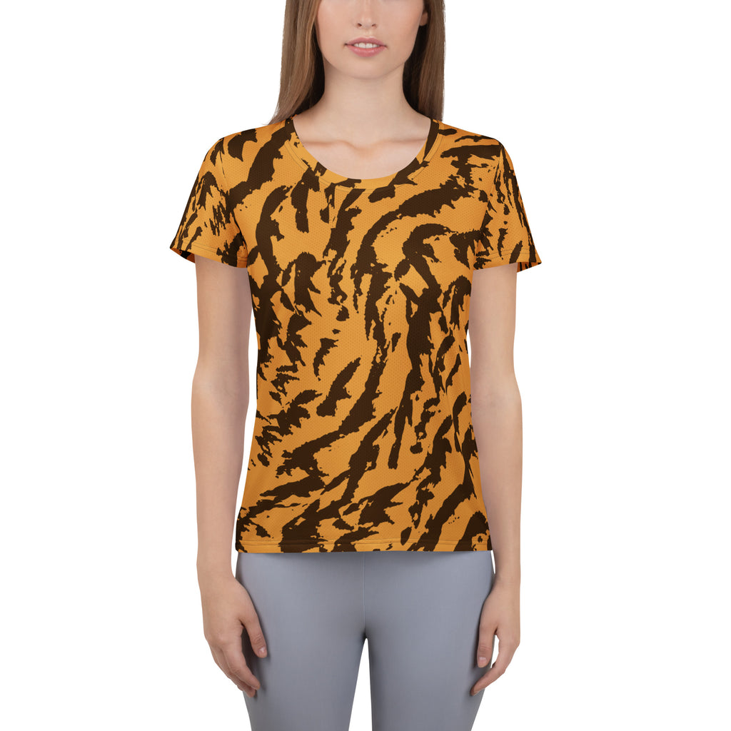 Women’s Golden Brown Abstract Animal Print Athletic T-Shirt - Lightweight Moisture Wicking Workout Top With UPF 50+