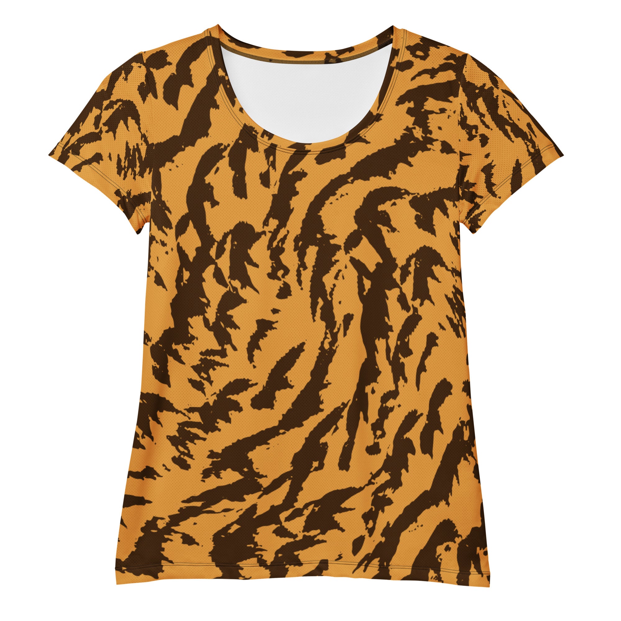 Women’s Golden Brown Abstract Animal Print Athletic T-Shirt - Lightweight Moisture Wicking Workout Top With UPF 50+