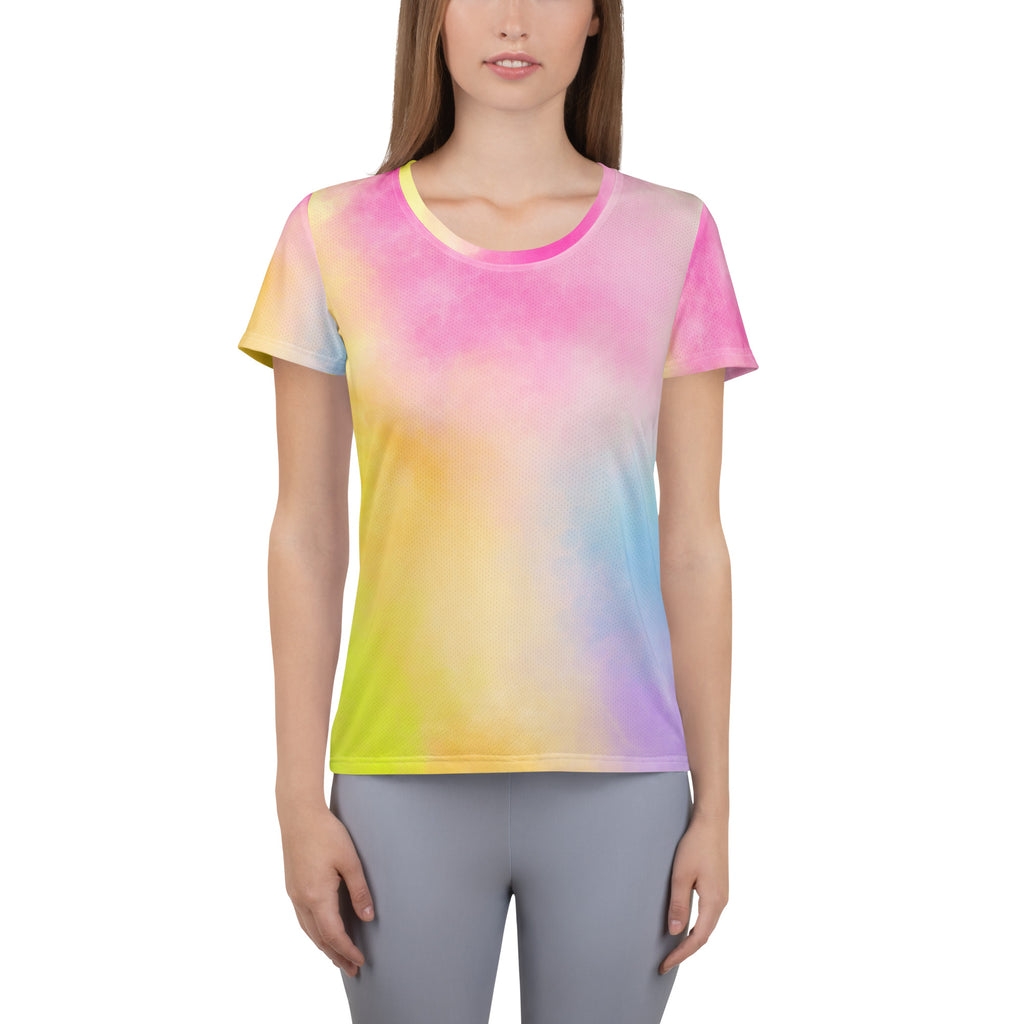 Women’s Colorful Pastel Tie Dye Athletic T-Shirt - Lightweight Moisture Wicking Workout Top With UPF 50+