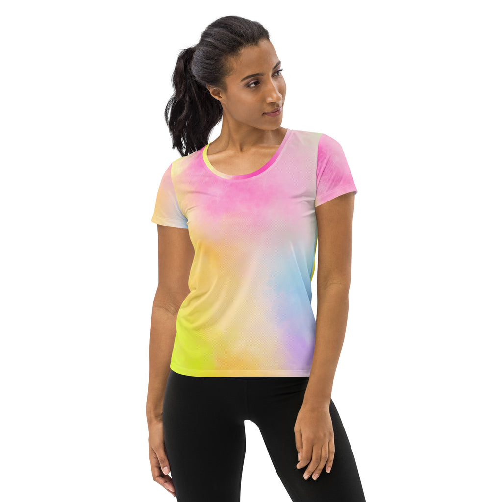 Women’s Colorful Pastel Tie Dye Athletic T-Shirt - Lightweight Moisture Wicking Workout Top With UPF 50+