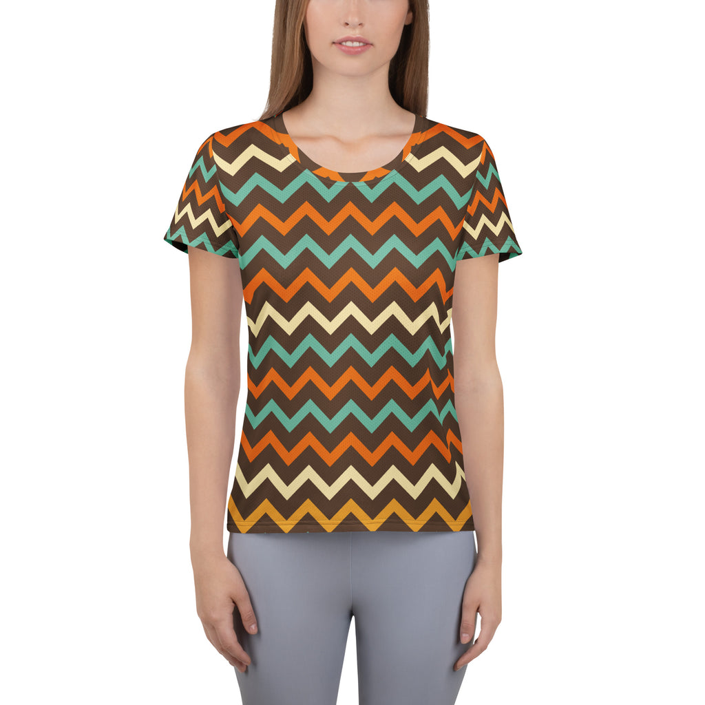 Women’s Retro Chevron Athletic T-Shirt - Lightweight Moisture Wicking Workout Top With UPF 50+