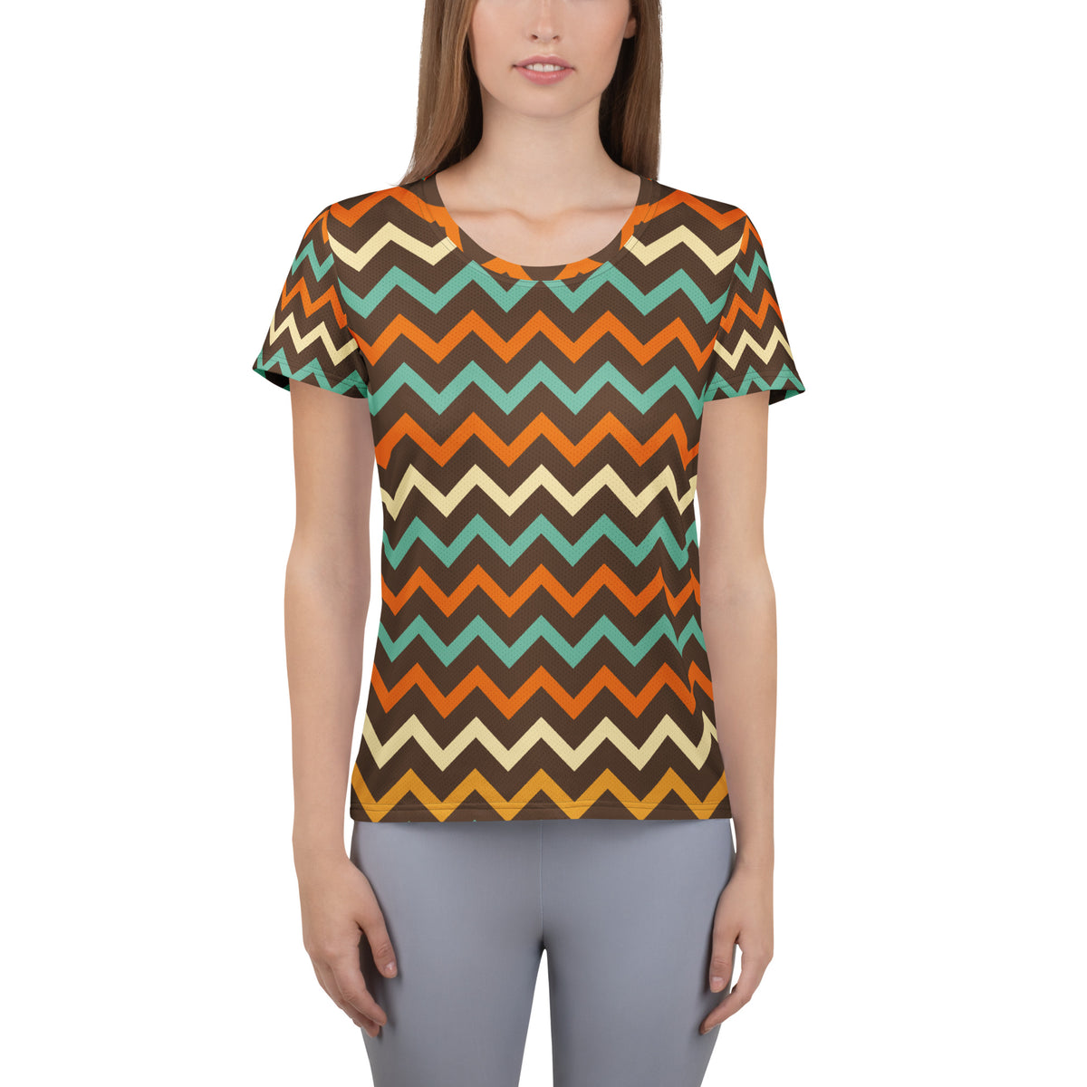 Women’s Retro Chevron Athletic T-Shirt - Lightweight Moisture Wicking Workout Top With UPF 50+