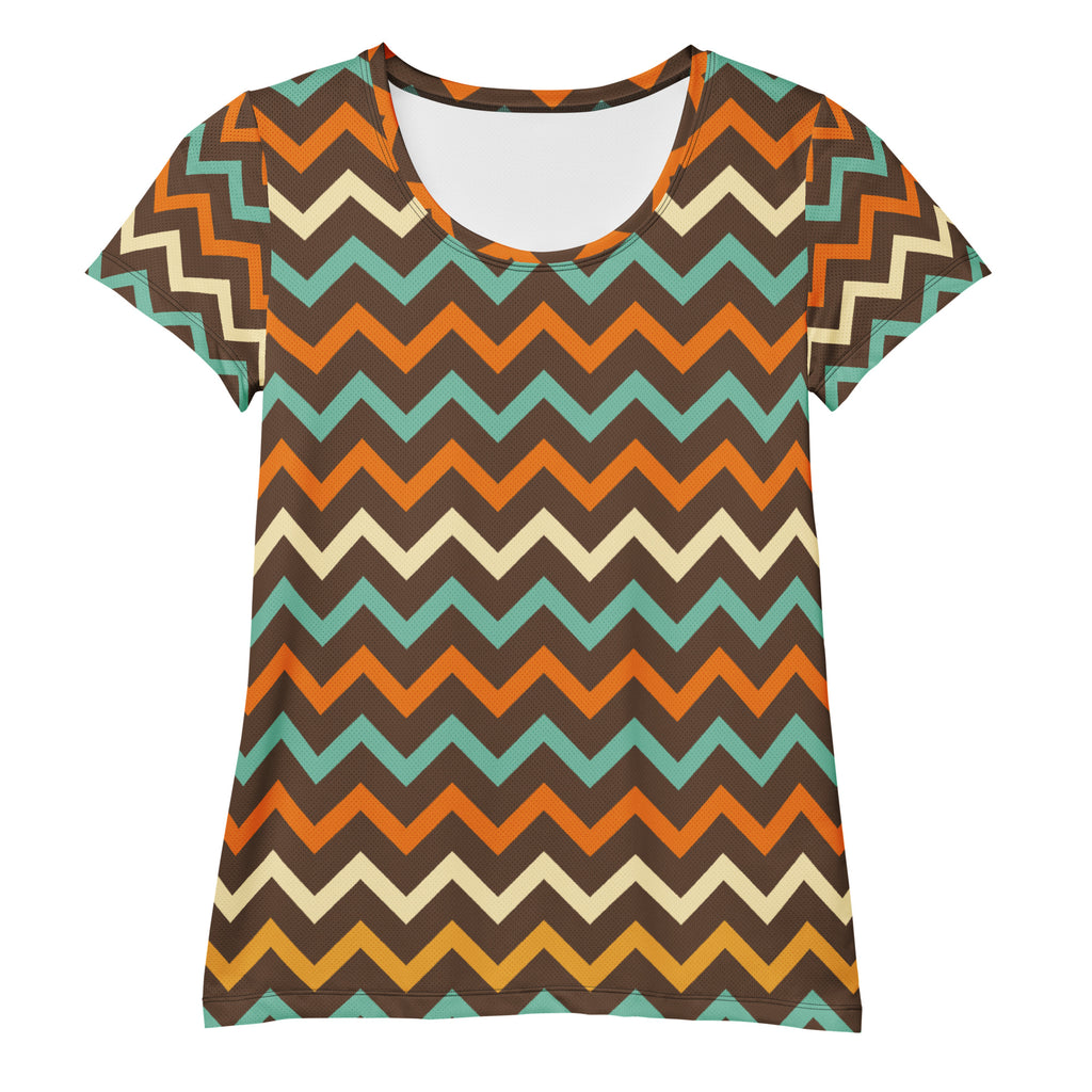 Women’s Retro Chevron Athletic T-Shirt - Lightweight Moisture Wicking Workout Top With UPF 50+