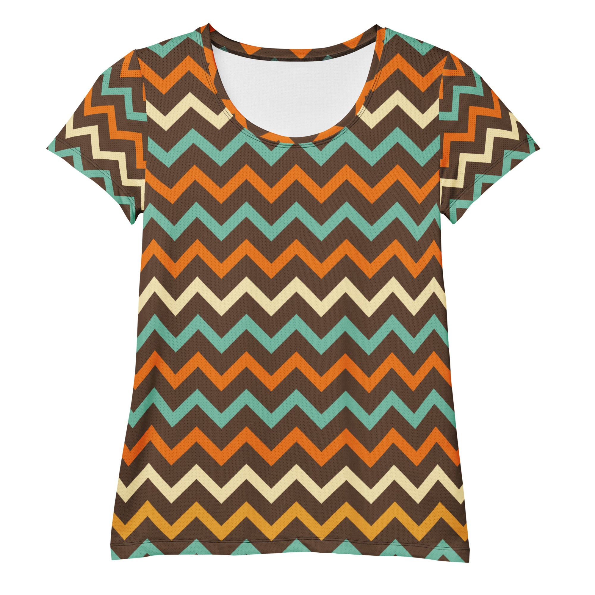 Women’s Retro Chevron Athletic T-Shirt - Lightweight Moisture Wicking Workout Top With UPF 50+