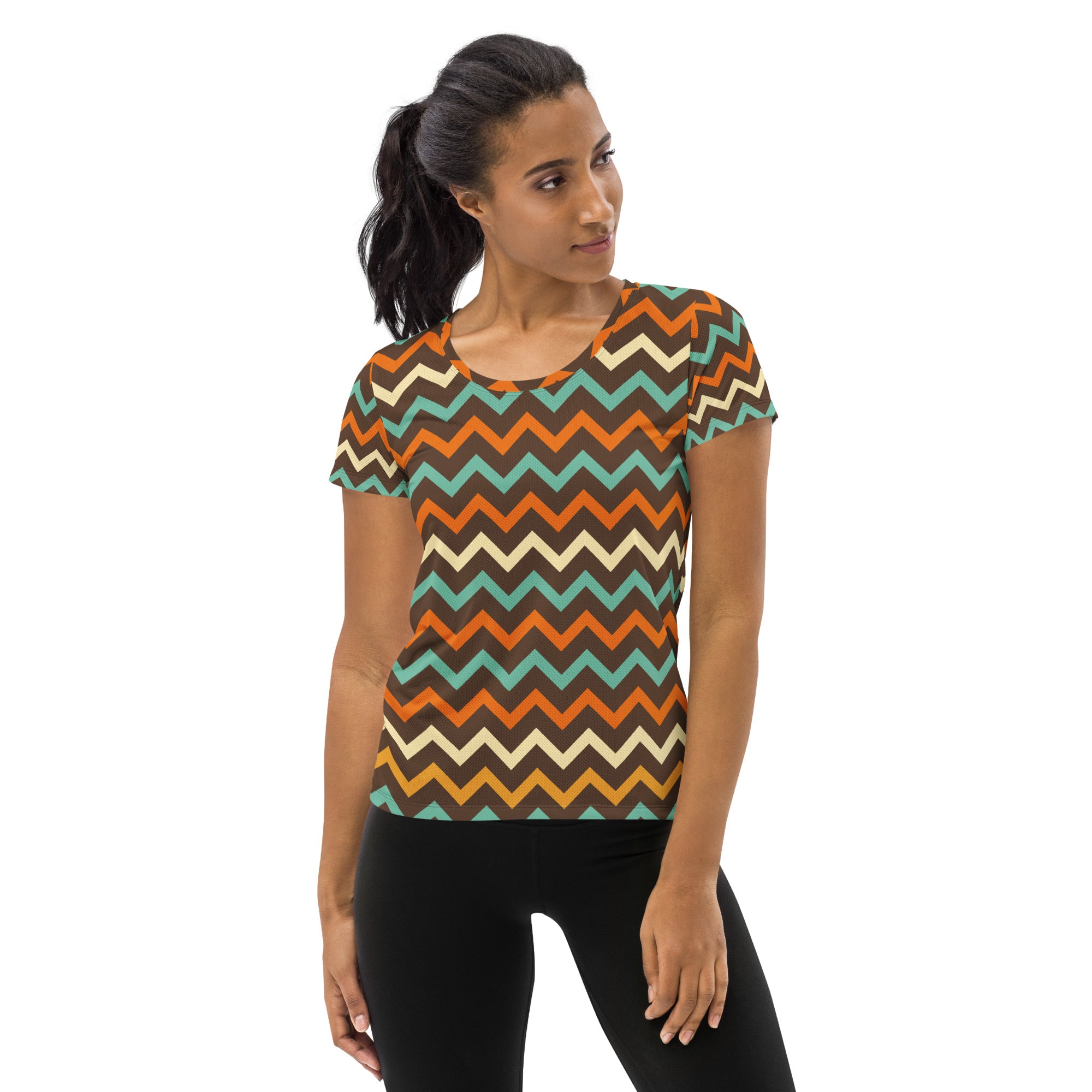 Women’s Retro Chevron Athletic T-Shirt - Lightweight Moisture Wicking Workout Top With UPF 50+