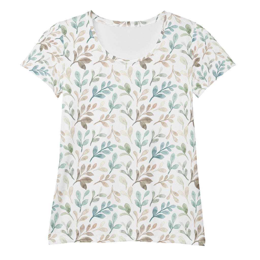 Women’s Watercolor Leaf Athletic T-Shirt - Lightweight Moisture Wicking Workout Top With UPF 50+