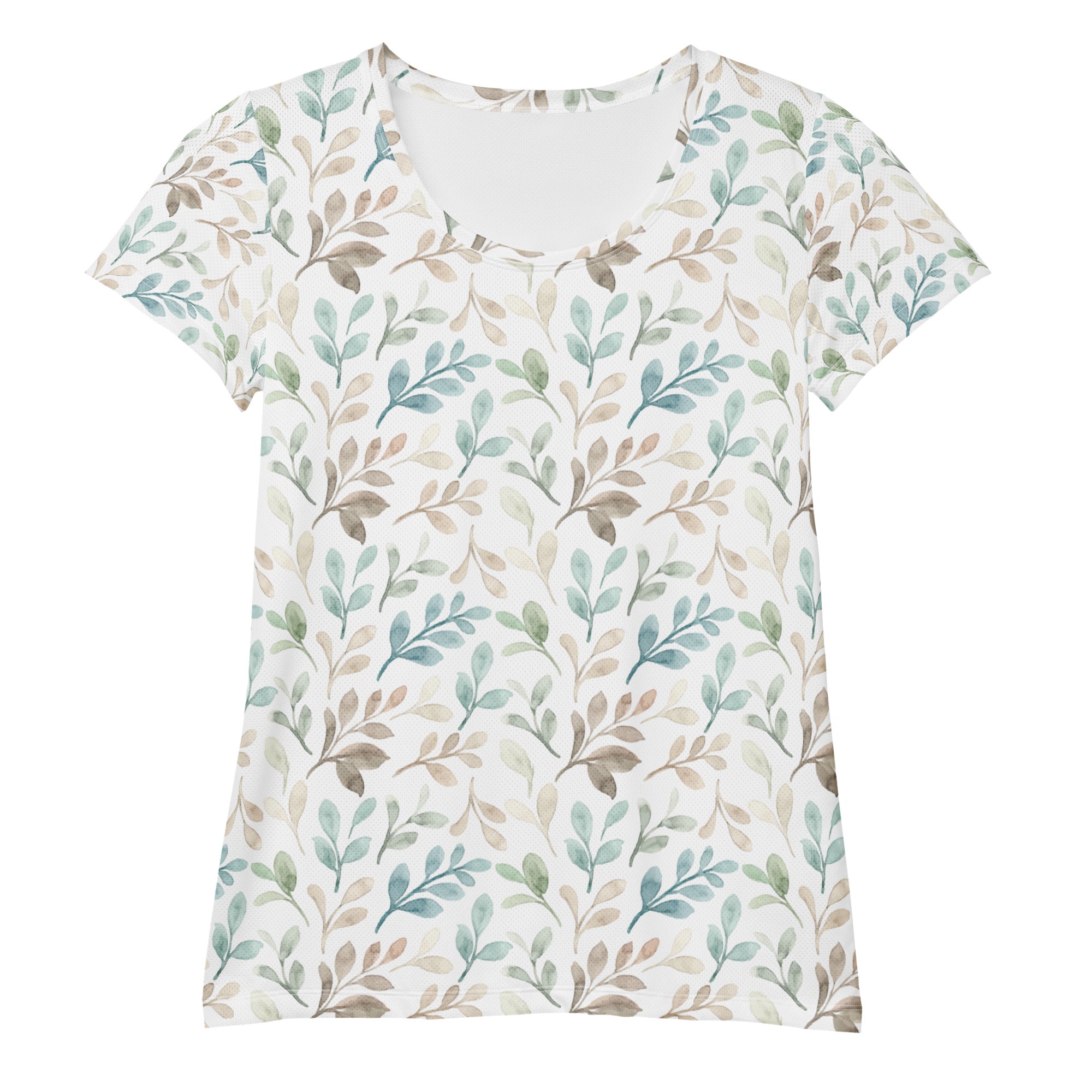 Women’s Watercolor Leaf Athletic T-Shirt - Lightweight Moisture Wicking Workout Top With UPF 50+