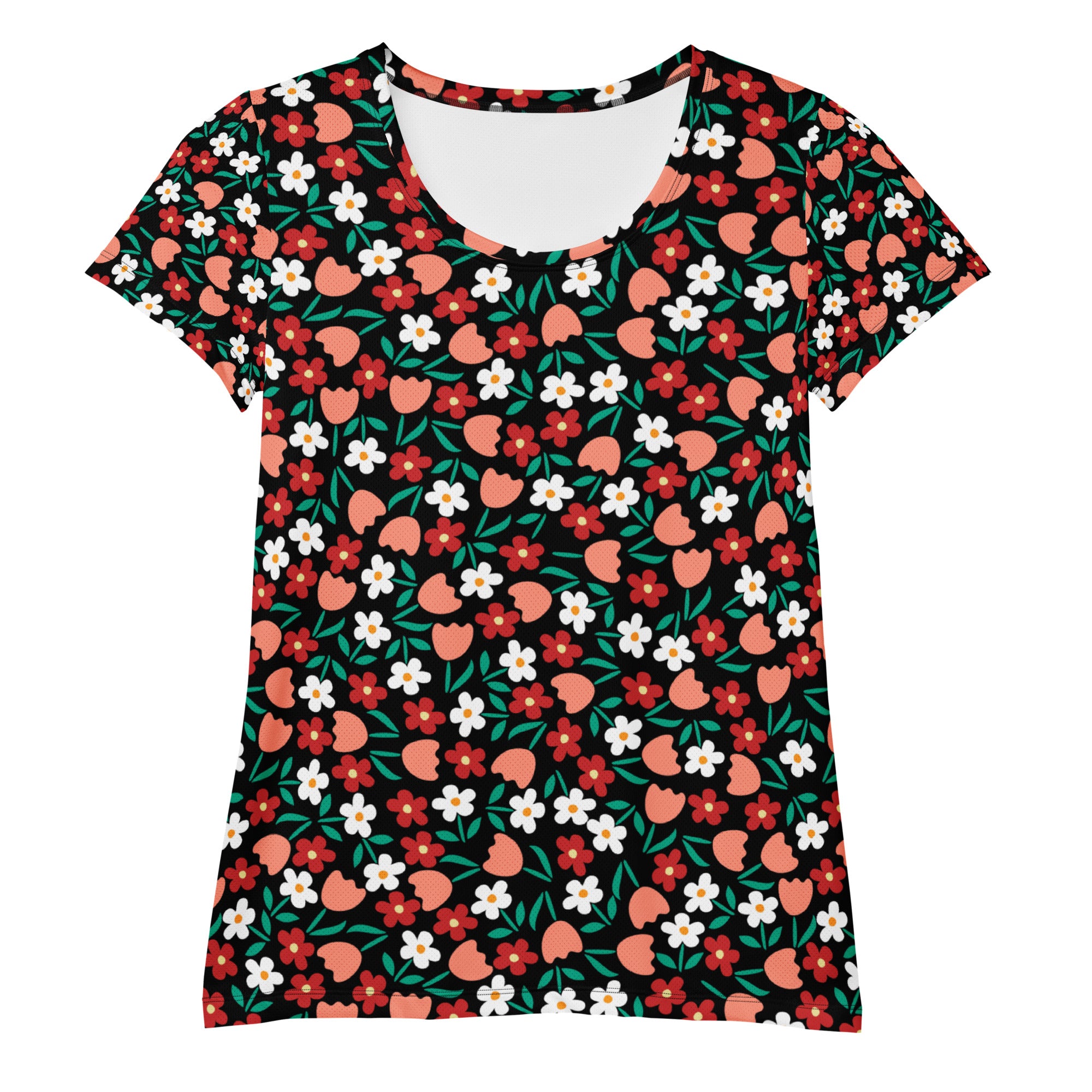 Women’s Strawberry Floral Athletic T-Shirt - Lightweight Moisture Wicking Workout Top With UPF 50+