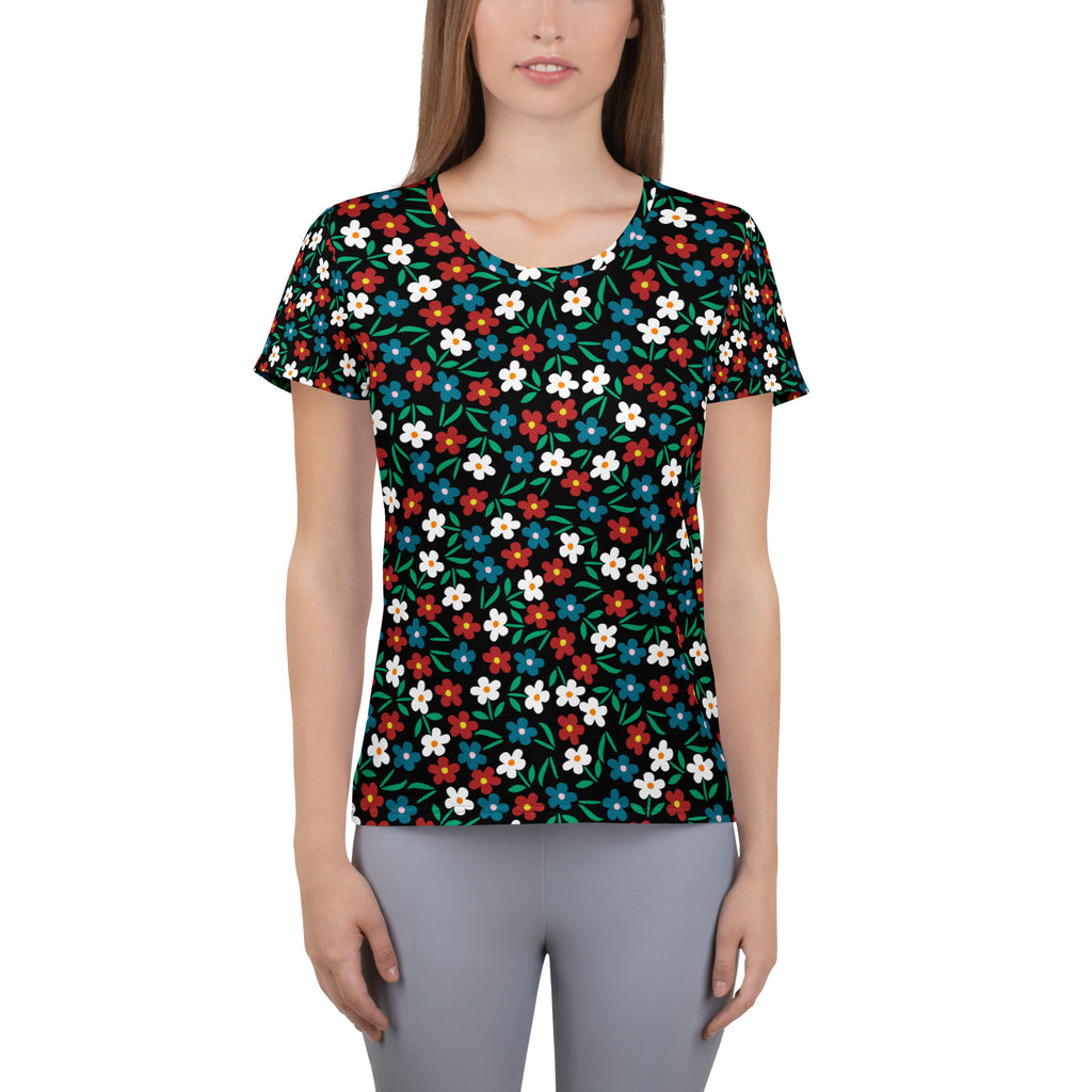 Women’s Colorful Wildflower Athletic T-Shirt - Lightweight Moisture Wicking Workout Top With UPF 50+