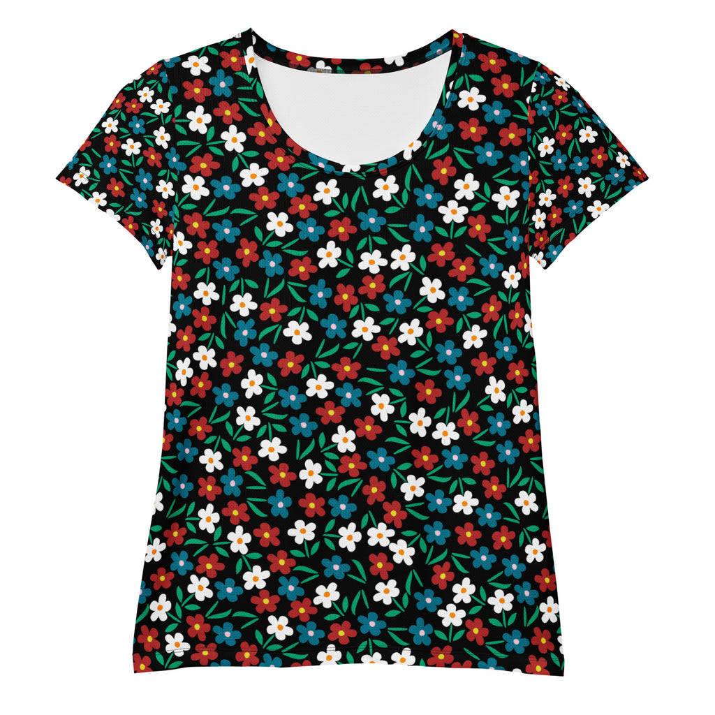 Women’s Colorful Wildflower Athletic T-Shirt - Lightweight Moisture Wicking Workout Top With UPF 50+