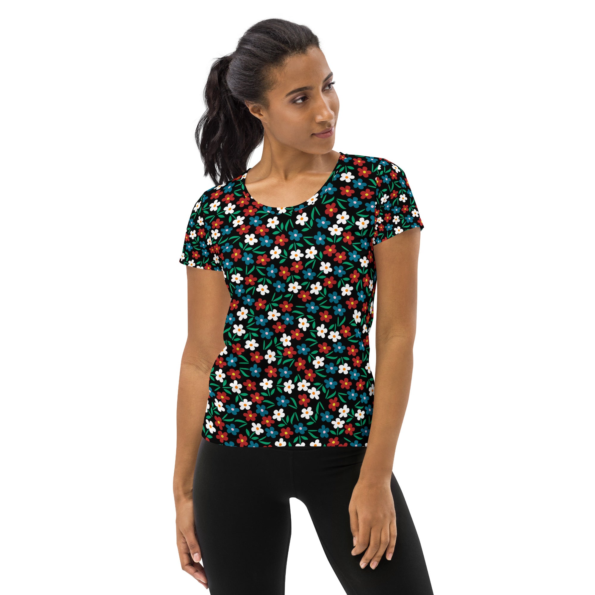 Women’s Colorful Wildflower Athletic T-Shirt - Lightweight Moisture Wicking Workout Top With UPF 50+