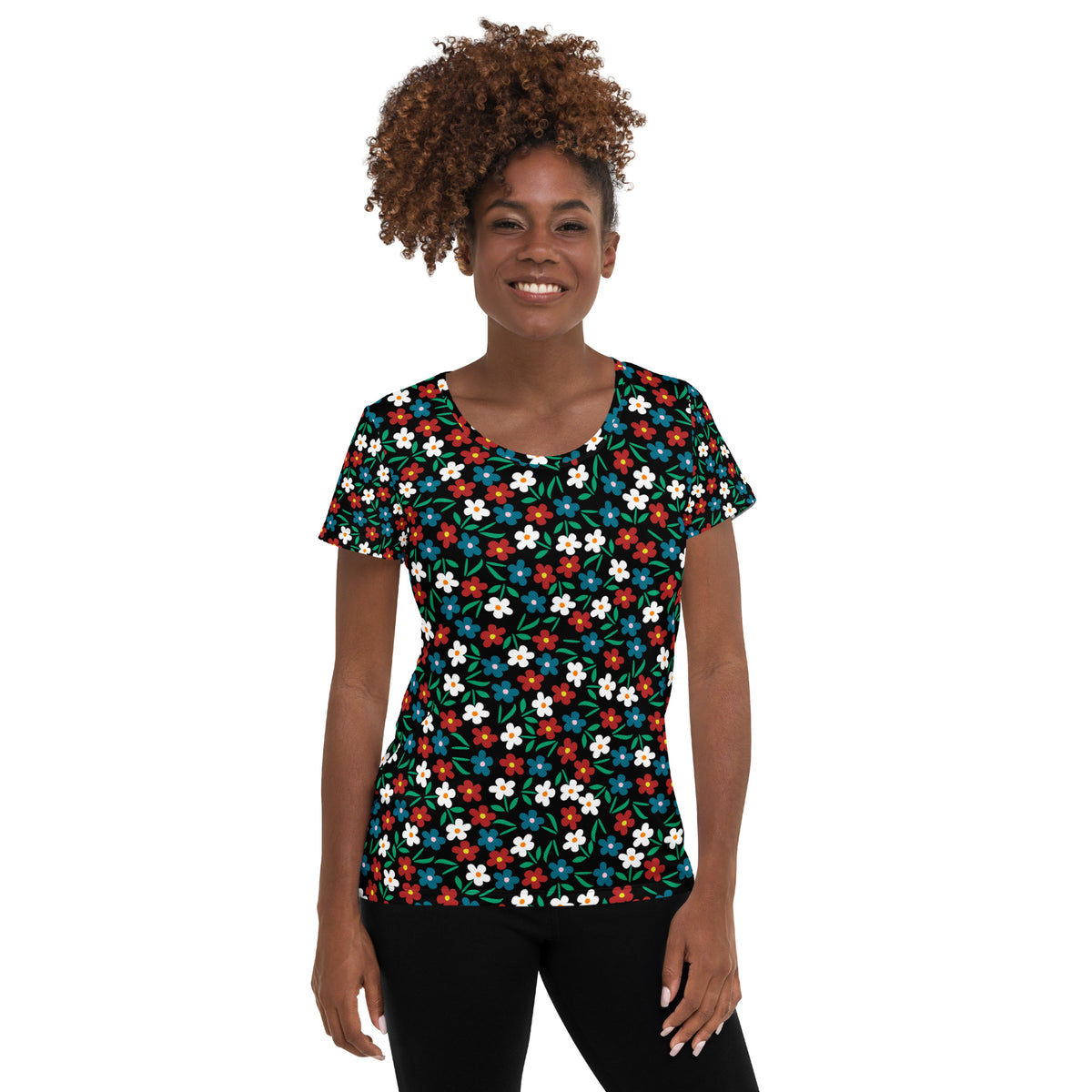 Women’s Colorful Wildflower Athletic T-Shirt - Lightweight Moisture Wicking Workout Top With UPF 50+