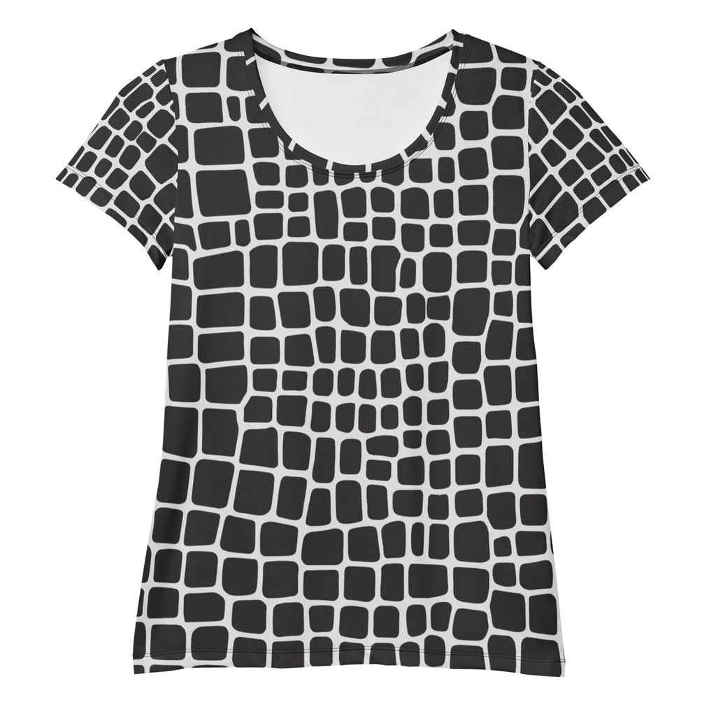 Women’s Black Reptile Print Athletic T-Shirt - Lightweight Moisture Wicking Workout Top With UPF 50+