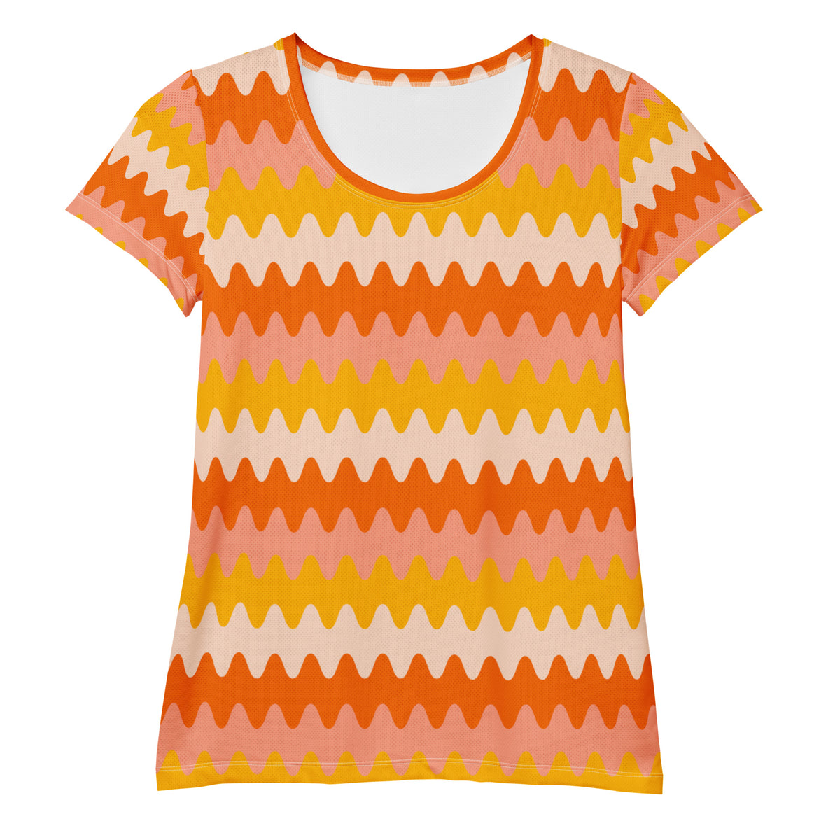 Women’s Orange Wavy Stripe Athletic T-Shirt - Lightweight Moisture Wicking Workout Top With UPF 50+